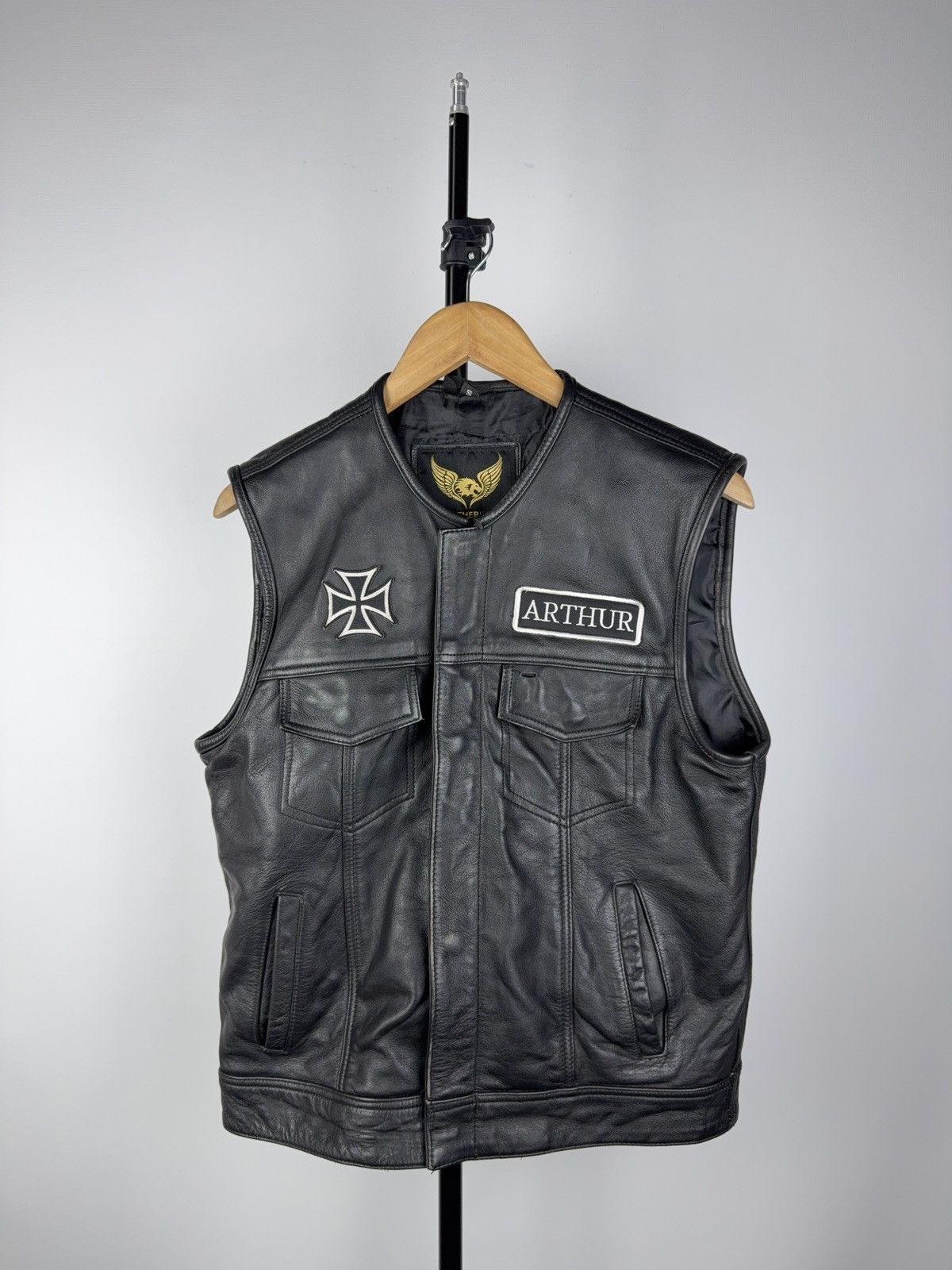 Vintage Real LEATHERICK Leather Biker Moto Racing Vest Skull Patch Size US S / EU 44-46 / 1 - 2 Thumbnail