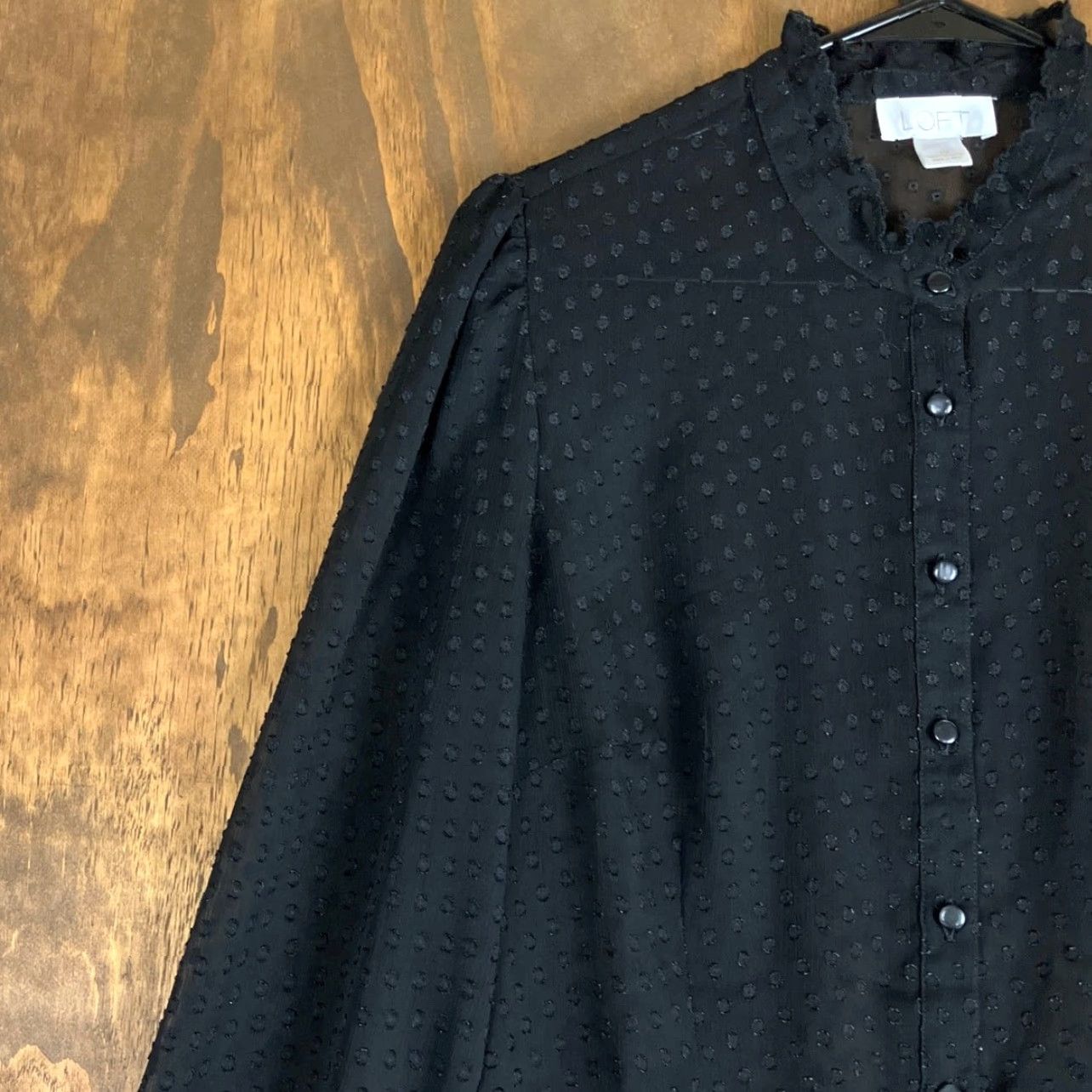 Ann Taylor Ann Taylor LOFT Blouse Black Button Down Sheer Popcorn Long Sleeve 10 Women Clothing Shirt Size L / US 10 / IT 46 - 4 Thumbnail