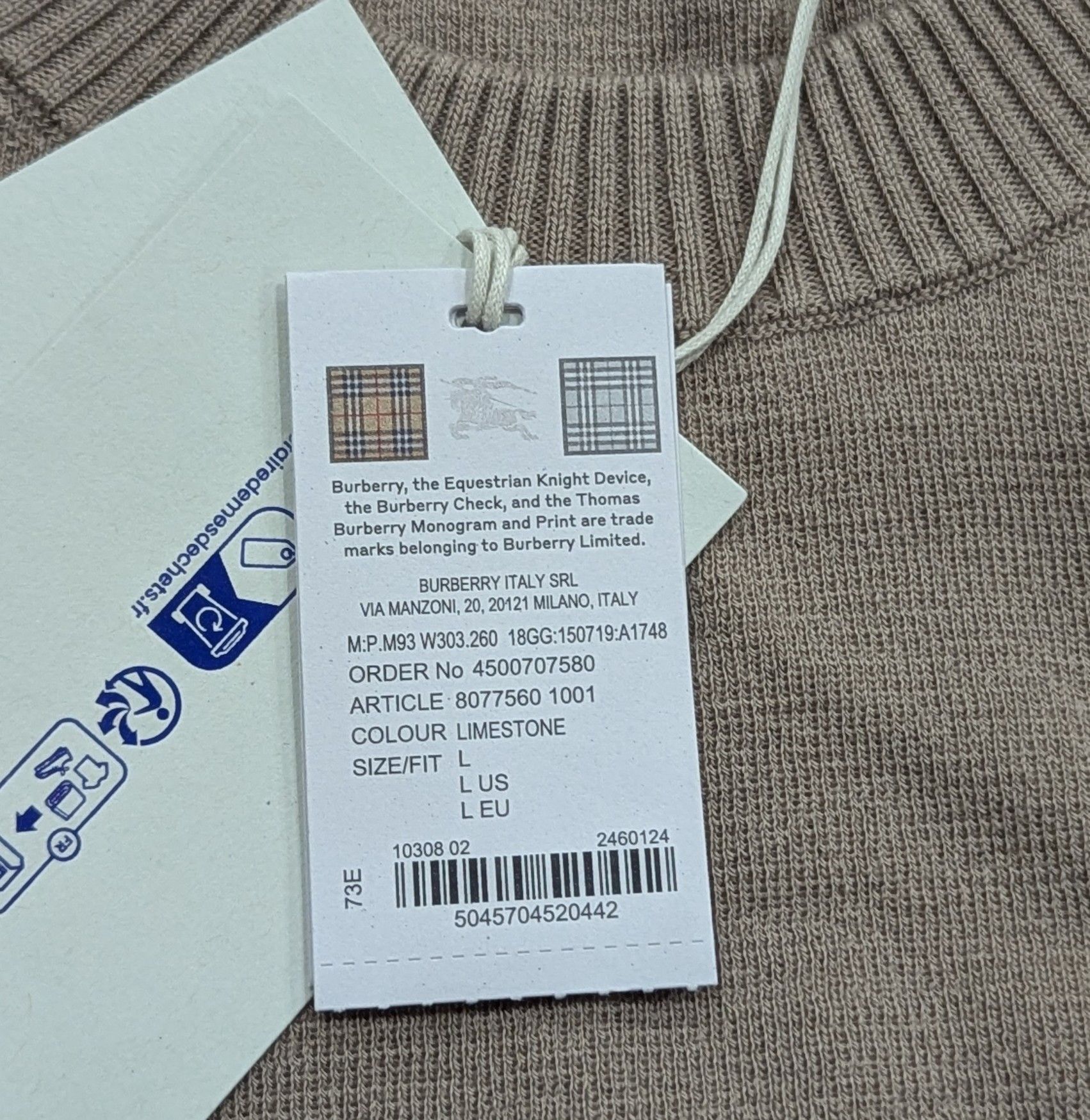 Burberry Burberry Wool Crewneck Sweater Limestone Large Size US L / EU 52-54 / 3 - 7 Thumbnail