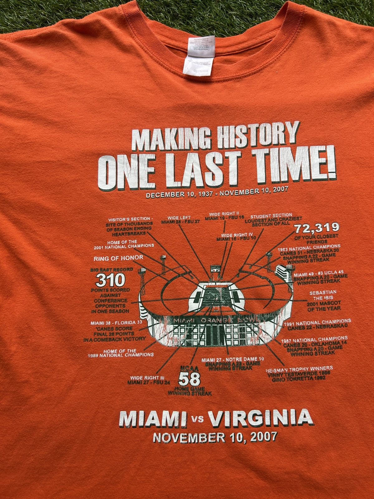 NCAA Vintage 2007 Miami Hurricanes Orange Bowl Final Game T-Shirt Size US L / EU 52-54 / 3 - 2 Thumbnail