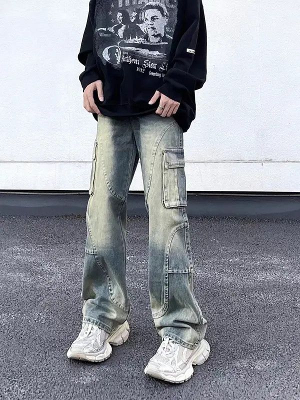 VIBE Vintage washed yellow clay workwear hip-hop jeans Size US 32 / EU 48 - 5 Thumbnail