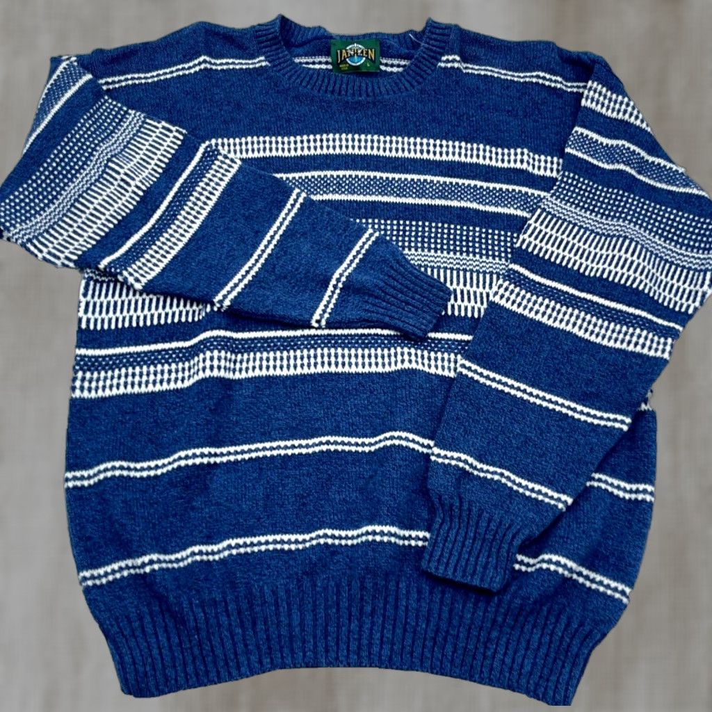 Jantzen VINTAGE Jantzen Sweater Men L Blue Crew Neck Heavy Knit Textured 80s 90s Cosby USA Grunge Streetwear Golf Mens Size US L / EU 52-54 / 3 - 1 Thumbnail