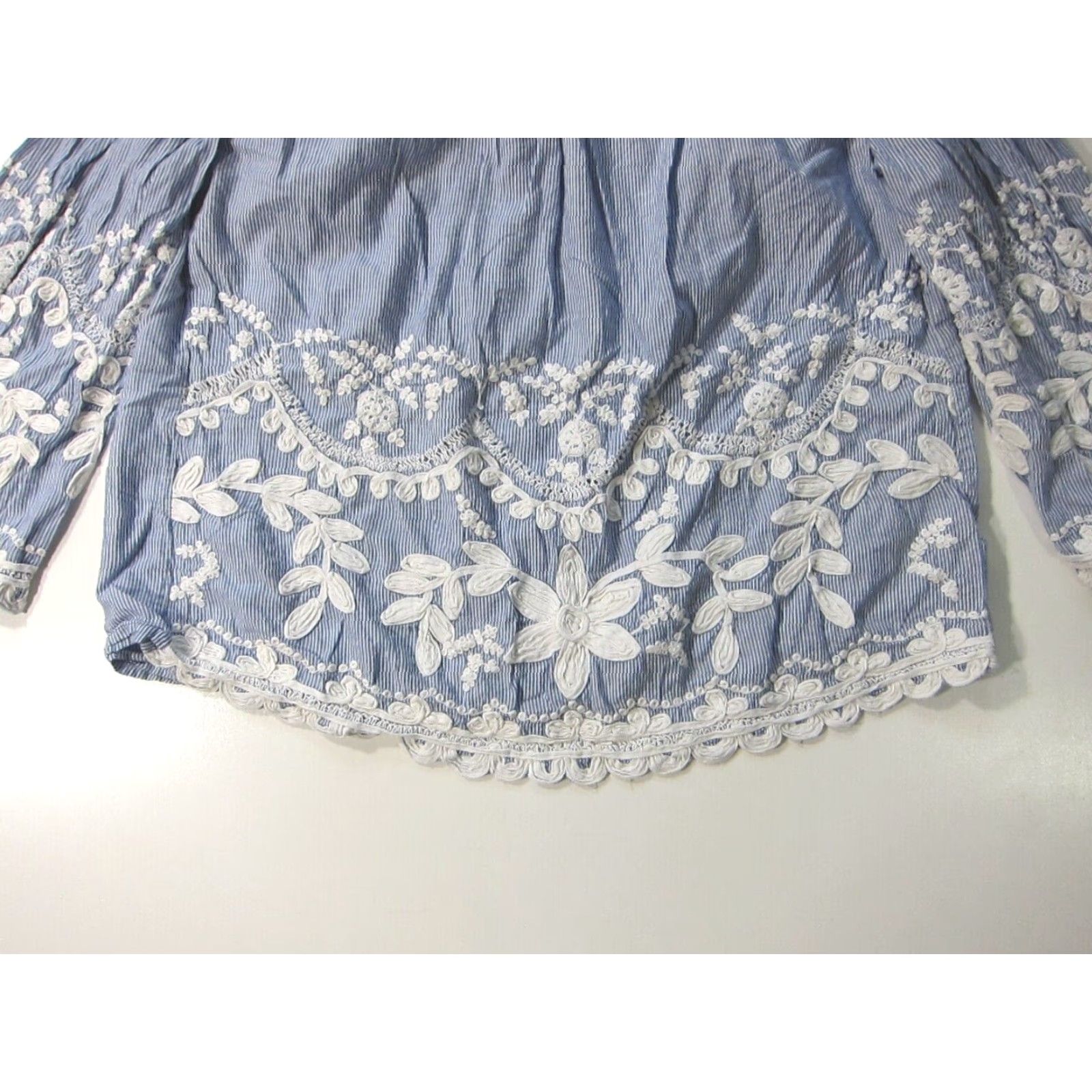 Vintage Blank NYC Blouse XL Cotton Blue White Stripe Embroidered Floral Off Shoulder Women Size XL / US 12-14 / IT 48-50 - 5 Thumbnail