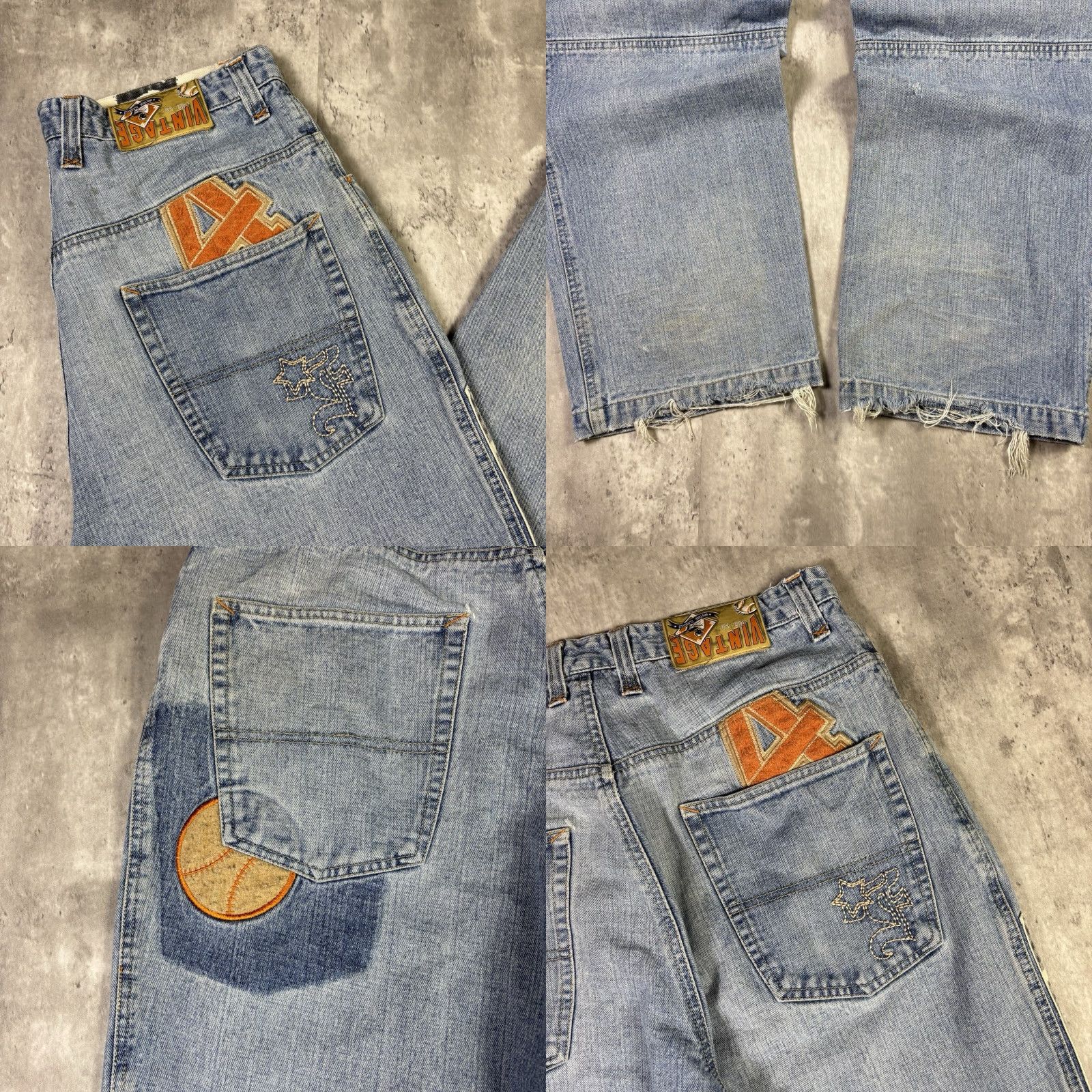 Denime VINTAGE First Team Jeans Patchwork Baseball Y2K Baggy Wide Leg Denim Adult 36x32 Blue Cotton Denim 80s Mens Jeans Size US 36 / EU 52 - 8 Thumbnail