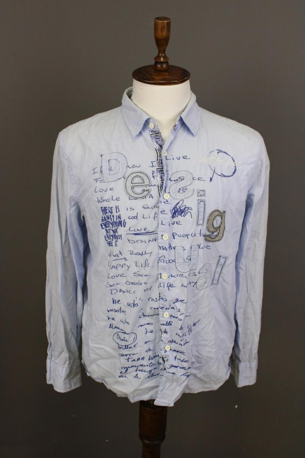 Desigual Desigual Regular Fit Blue Big Embroidered Logo Shirt XL Size US XL / EU 56 / 4 - 1 Thumbnail