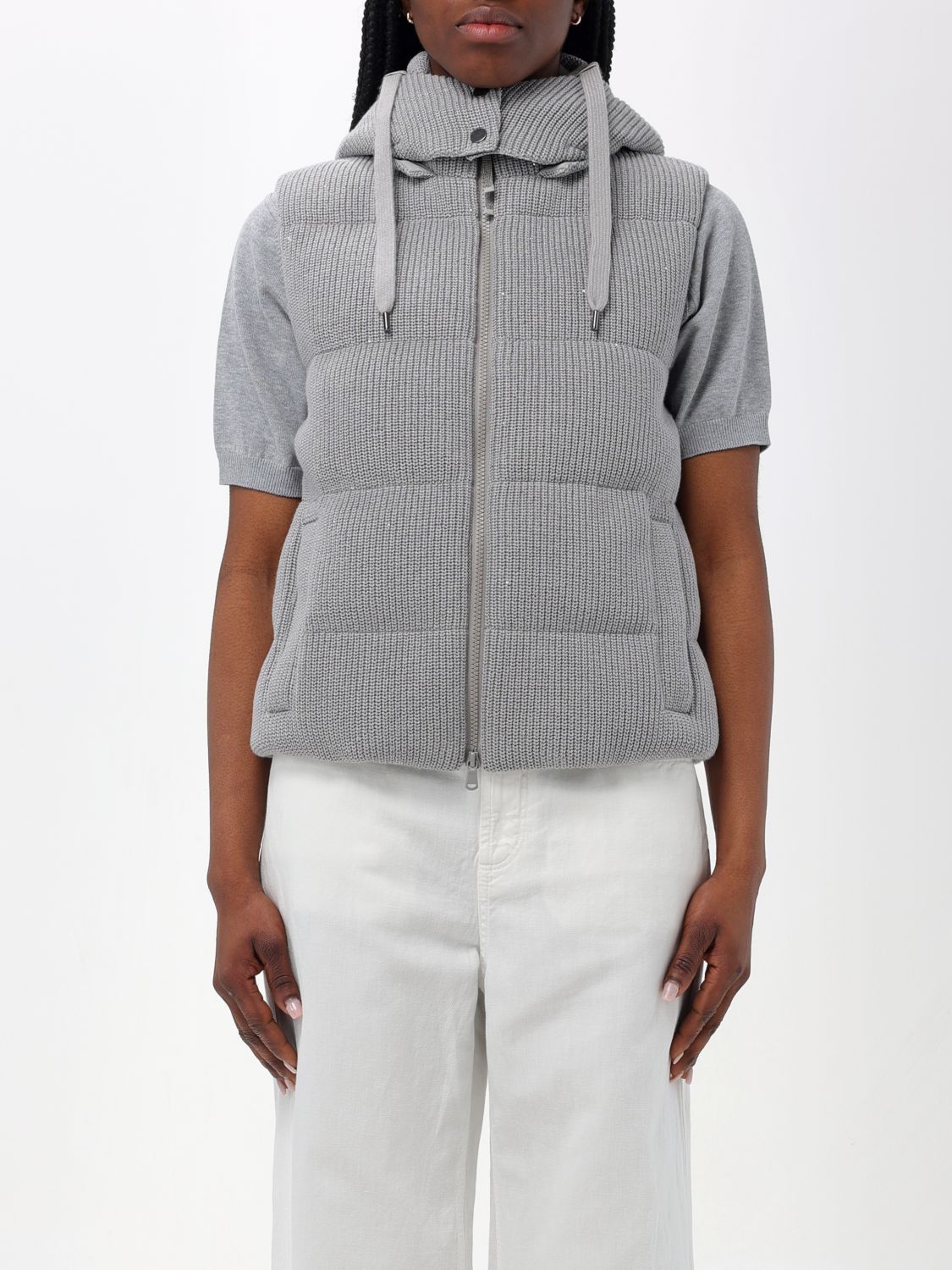 image of Brunello Cucinelli Waistcoat Woman Grey, Women's (Size Medium)
