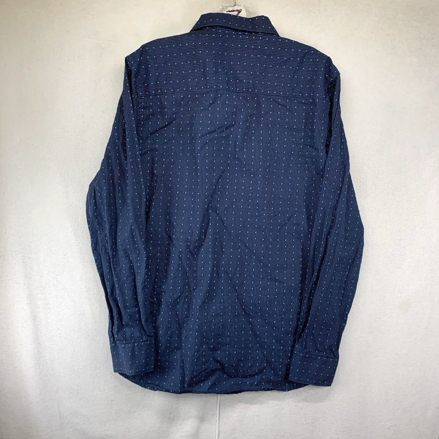 Perry Ellis Perry Ellis Men's Slim Fit Button Down Shirt 100% Cotton Dark Midnight Blue Geometric Pattern Size US M / EU 48-50 / 2 - 2 Thumbnail