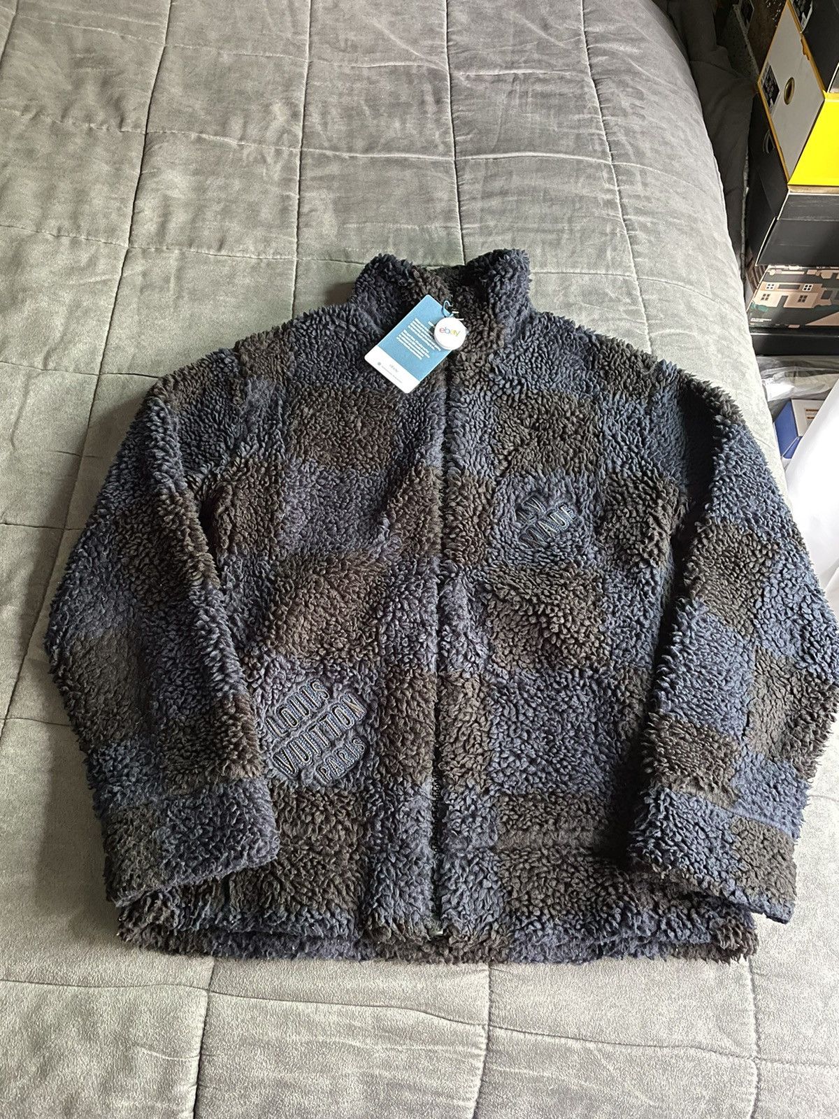 image of Louis Vuitton Nigo Damier Fleece Jacket in Blue, Men's (Size Small)