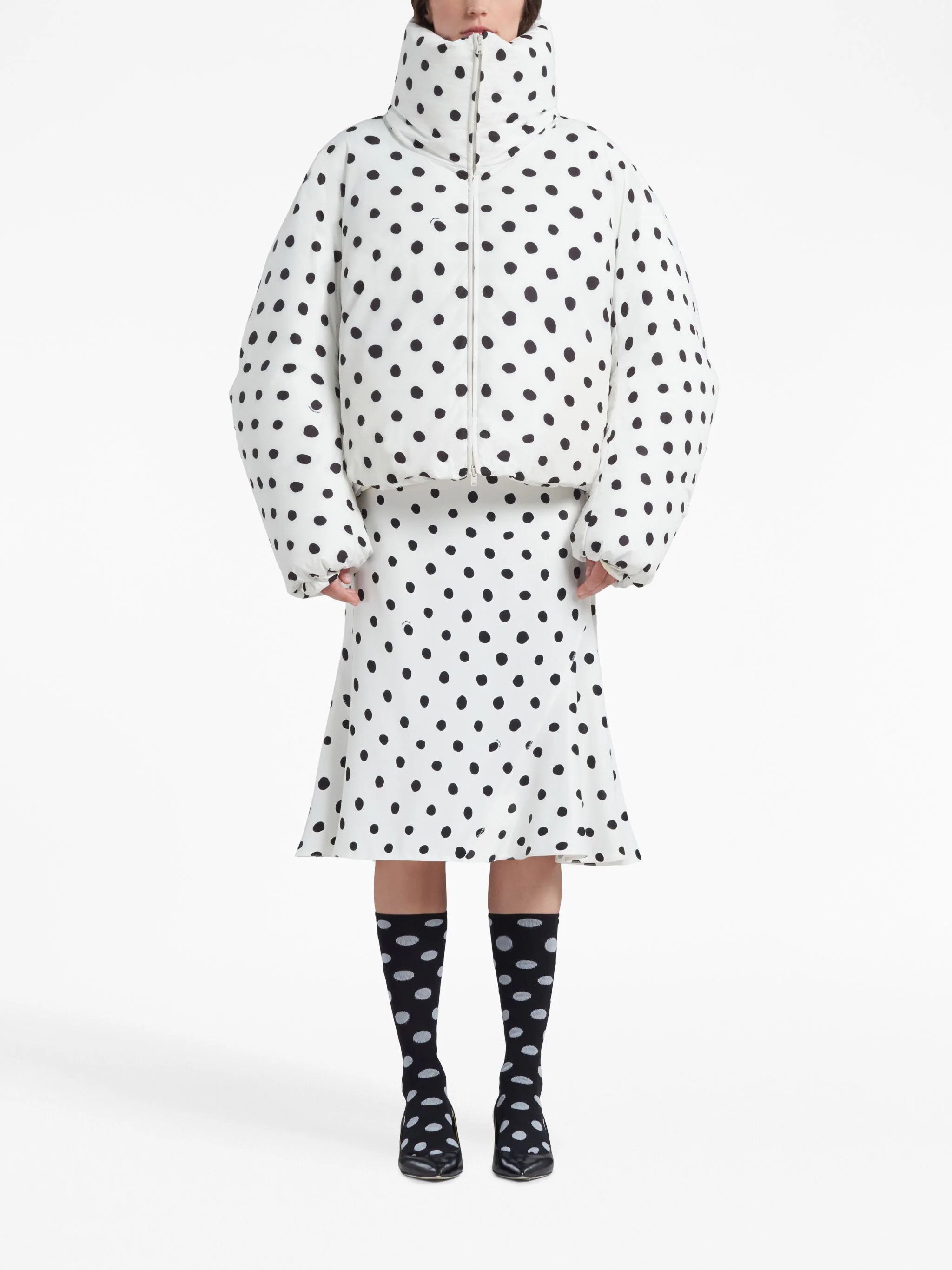 Marni o1w1db10824 Polka Dots Puffer Jacket in White Black Size S / US 4 / IT 40 - 2 Thumbnail