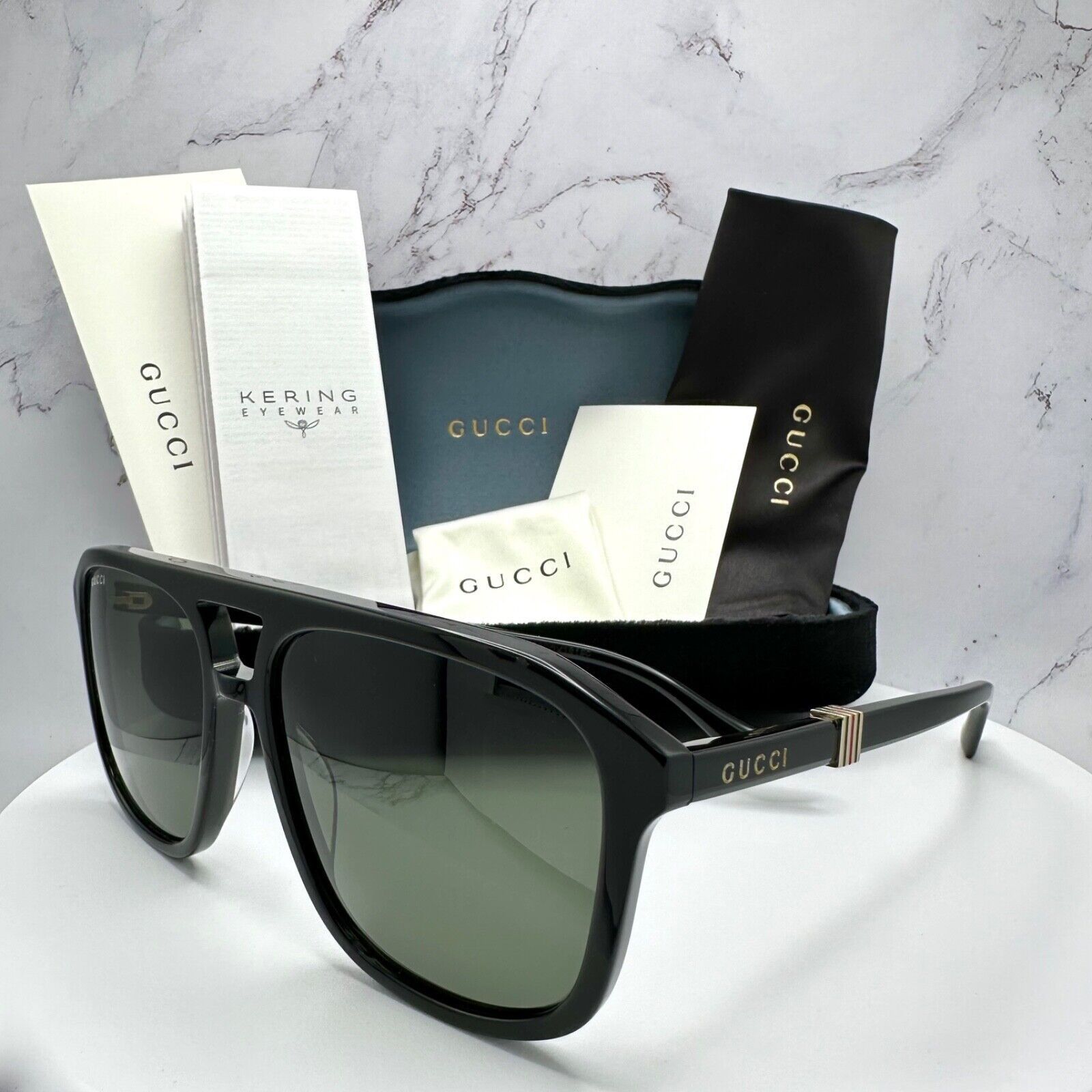 Gucci New Gucci Sunglasses Black Aviator Red Green Gold Logo Size ONE SIZE - 1 Thumbnail