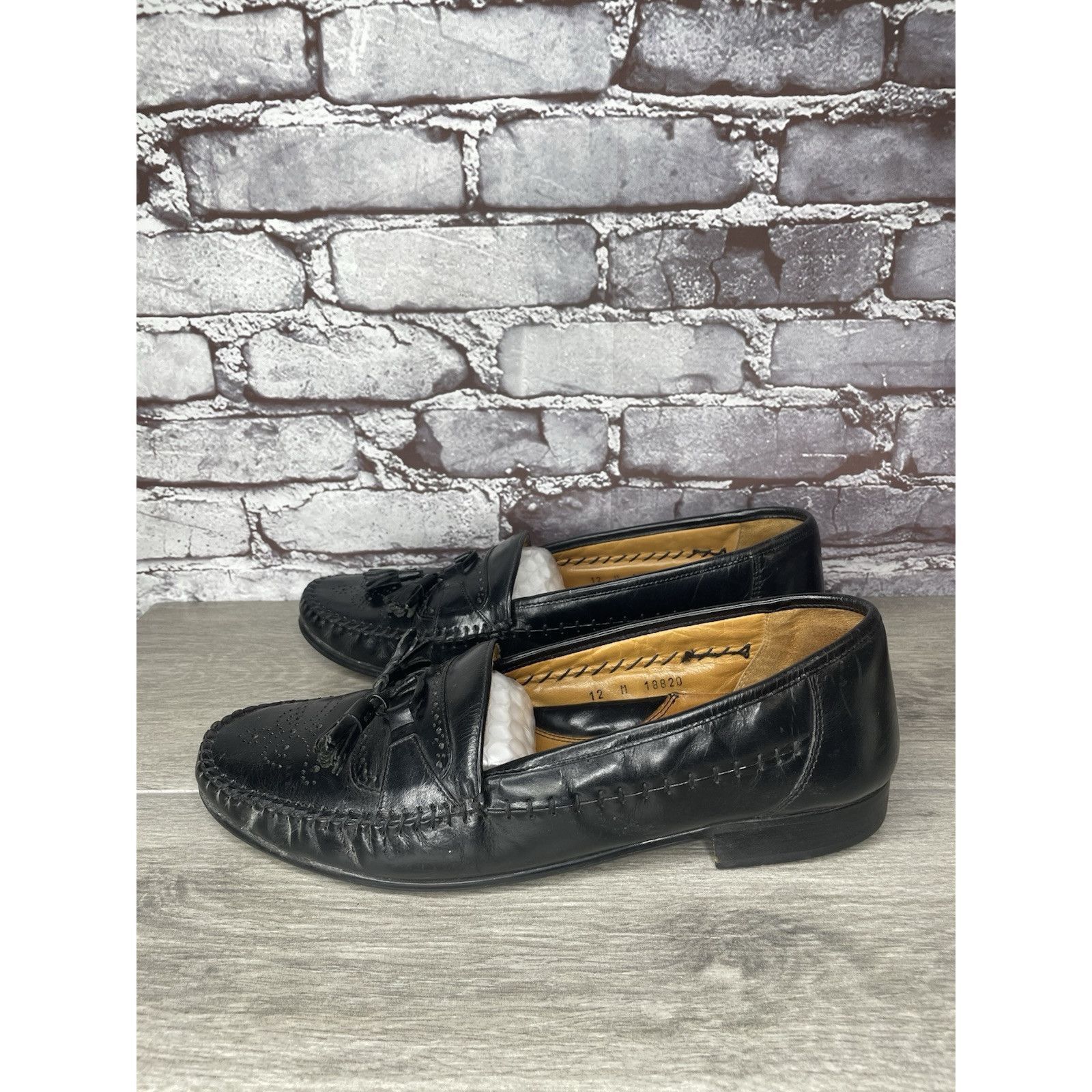 Other SAN REMO Black Leather Wingtip Tassel Loafers Dress Shoes Me Size US 12 / EU 45 - 15 Thumbnail