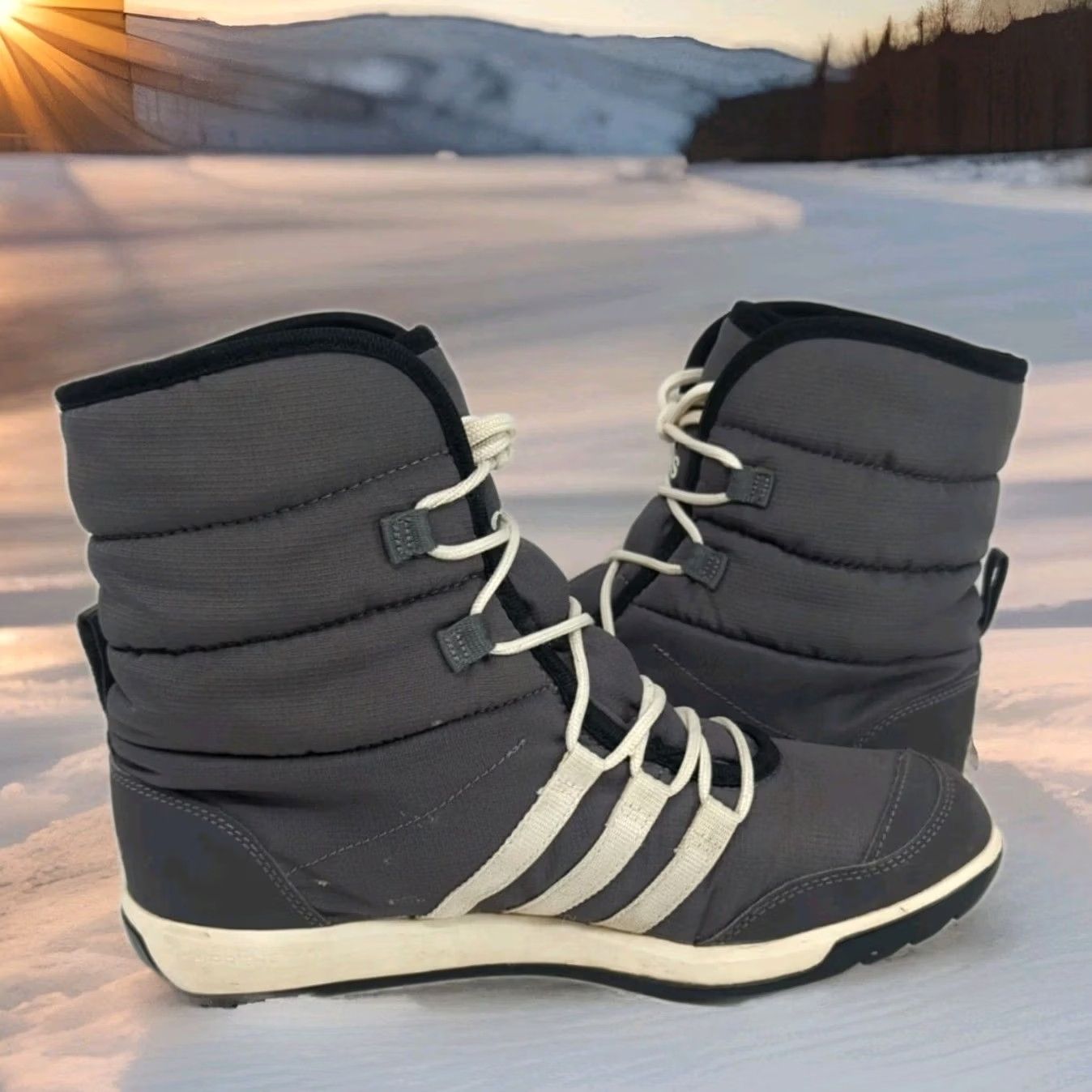 Adidas Adidas Athleta Choleah Primaloft Gray Sneaker Boots Quilted Puffer Winter 8 Womens Chukka Boot Mid-Calf Nylon Synthetic Leather Rubber Size US 8 / IT 38 - 3 Thumbnail