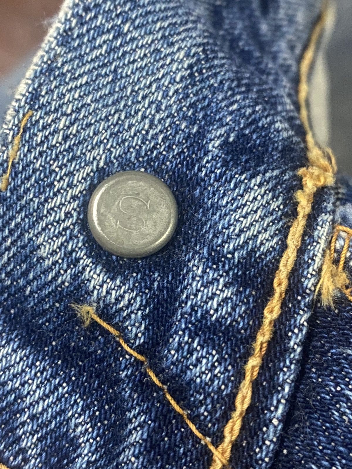Sugar Cane Vinatge 60s repro Sugar Cane button S distressed Selvedges Size US 33 - 19 Thumbnail