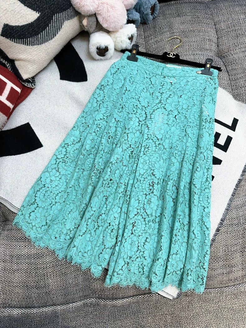 Chanel Chanel Turquoise Lace Midi Skirt Size 37" - 7 Thumbnail