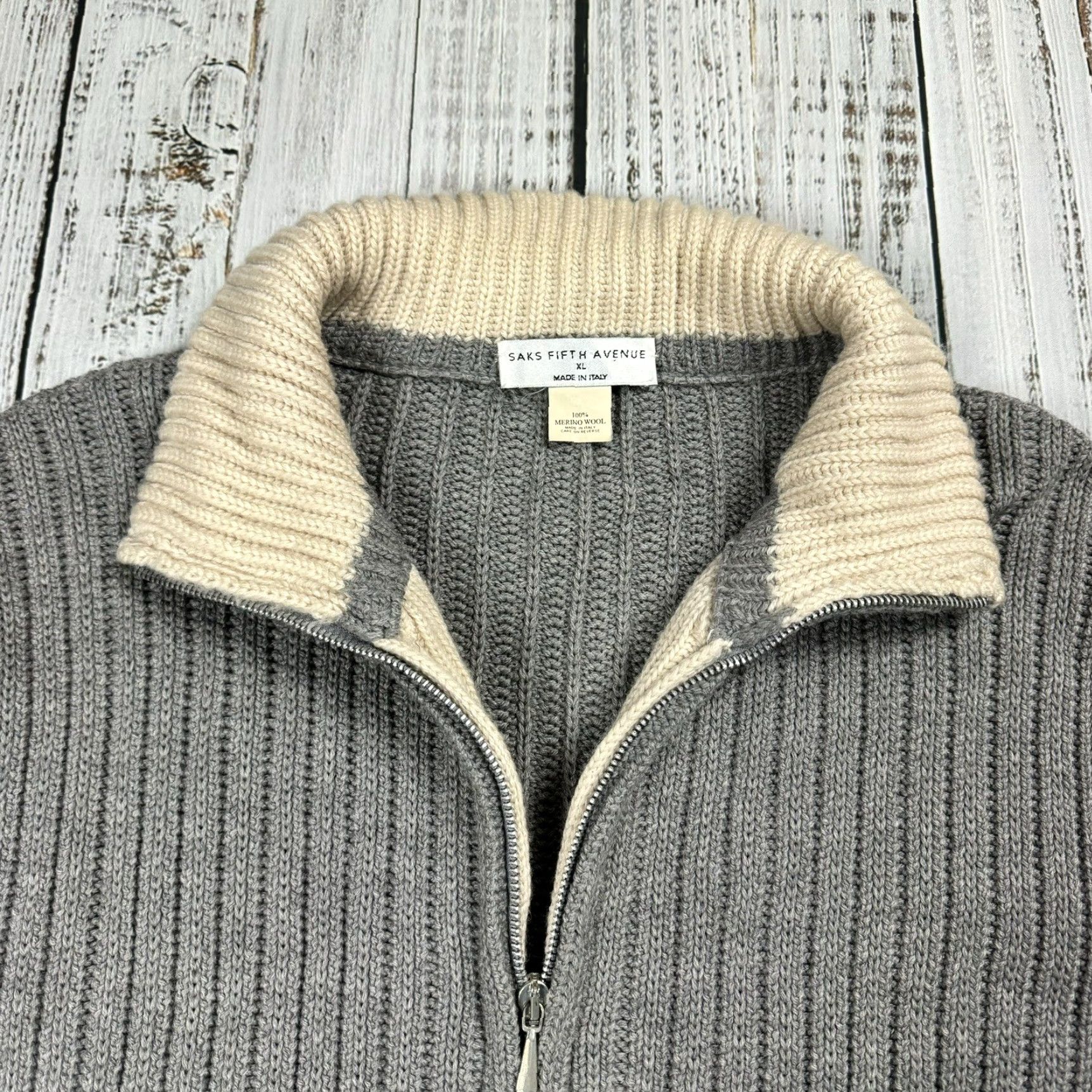 Saks Fifth Avenue VINTAGE Saks Fifth Avenue Sweater Merino Wool Mock Neck Full Zip Pocket Women XL Gray 90s Classic Jumpers Size XL / US 12-14 / IT 48-50 - 6 Thumbnail