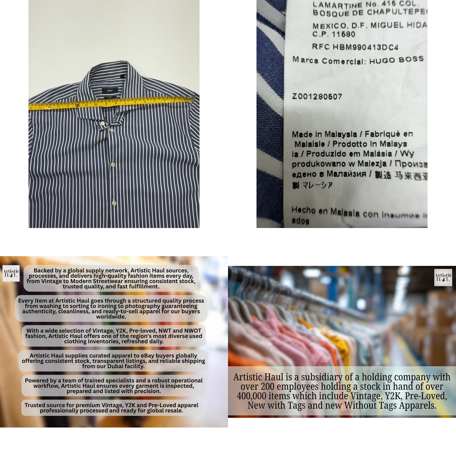 Hugo Boss VINTAGE Hugo Boss Mens Blue Striped Slim Fit Dress Shirt 42 Button-Down Collar Used Shirt Mens 42 Blue Striped Dress Shirt Business Prime Size 42R - 8 Thumbnail