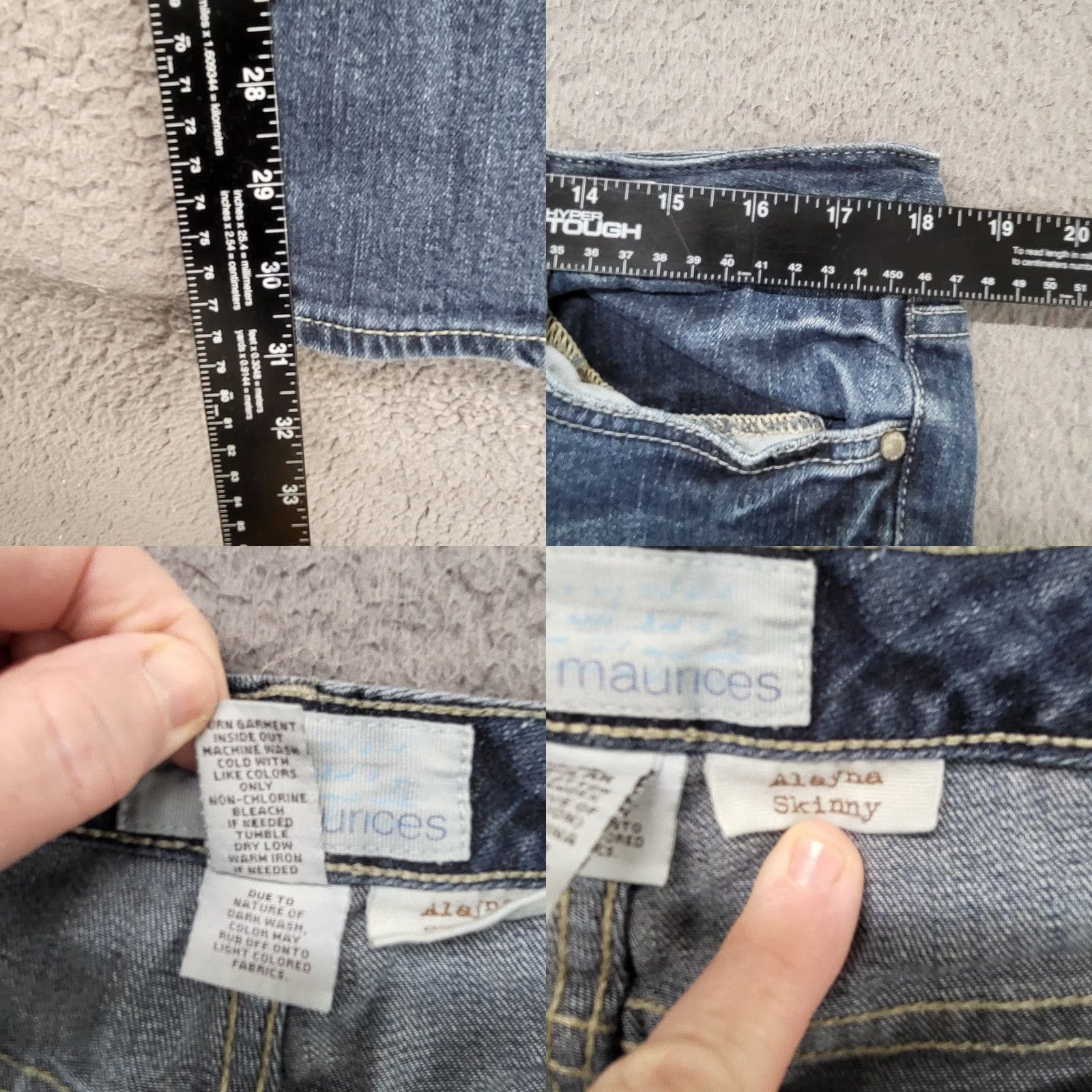 Vintage Maurices Alayna Skinny Jeans Womens 13/14 Regular Blue Denim 36x31 Belt Loops 5-Pocket Design Logo Zipper Button Size 34" / US 12 / IT 48 - 8 Thumbnail