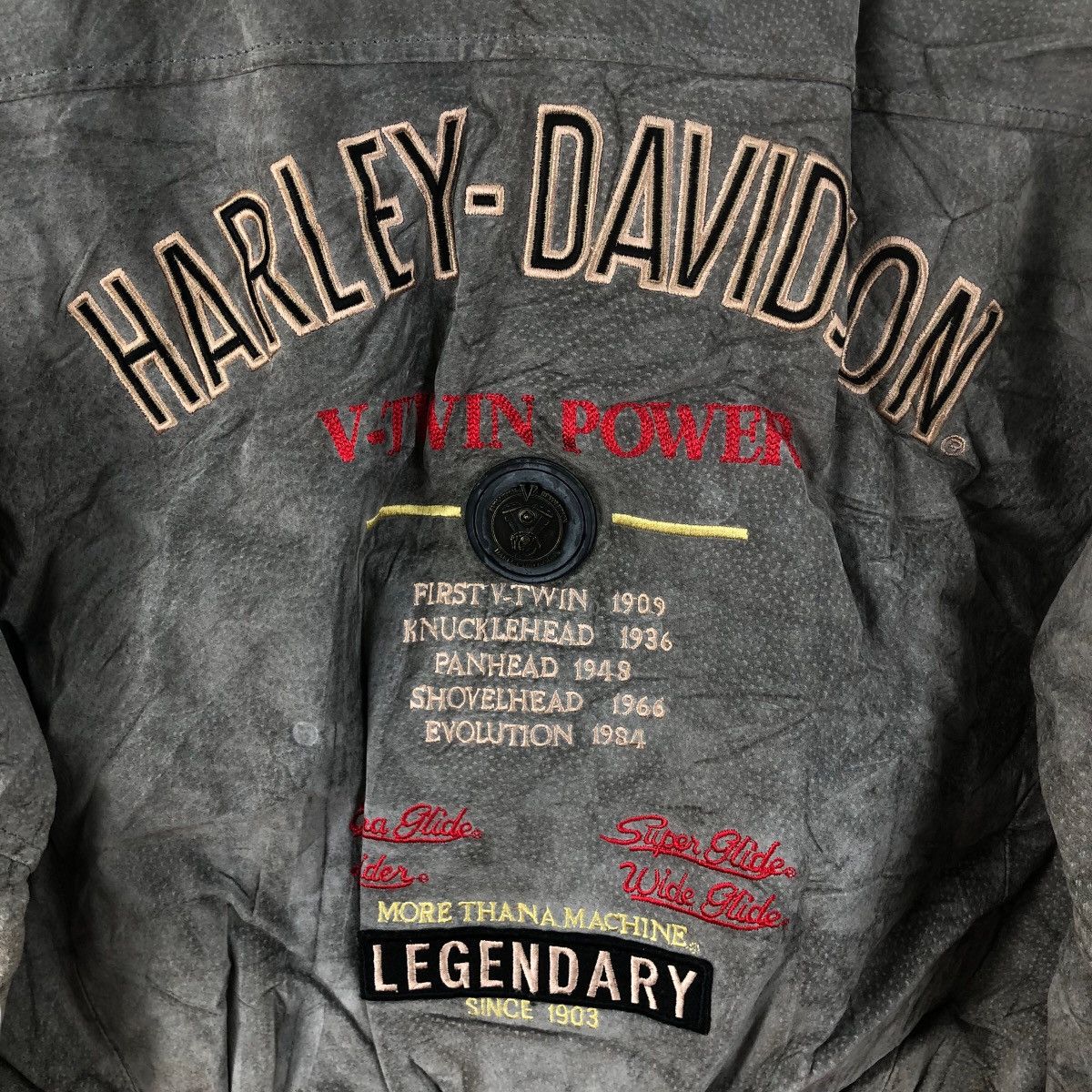 Harley Davidson Vintage 80s Harley Davidson V-Twin Power Leather Jacket Grey Size US M / EU 48-50 / 2 - 5 Thumbnail