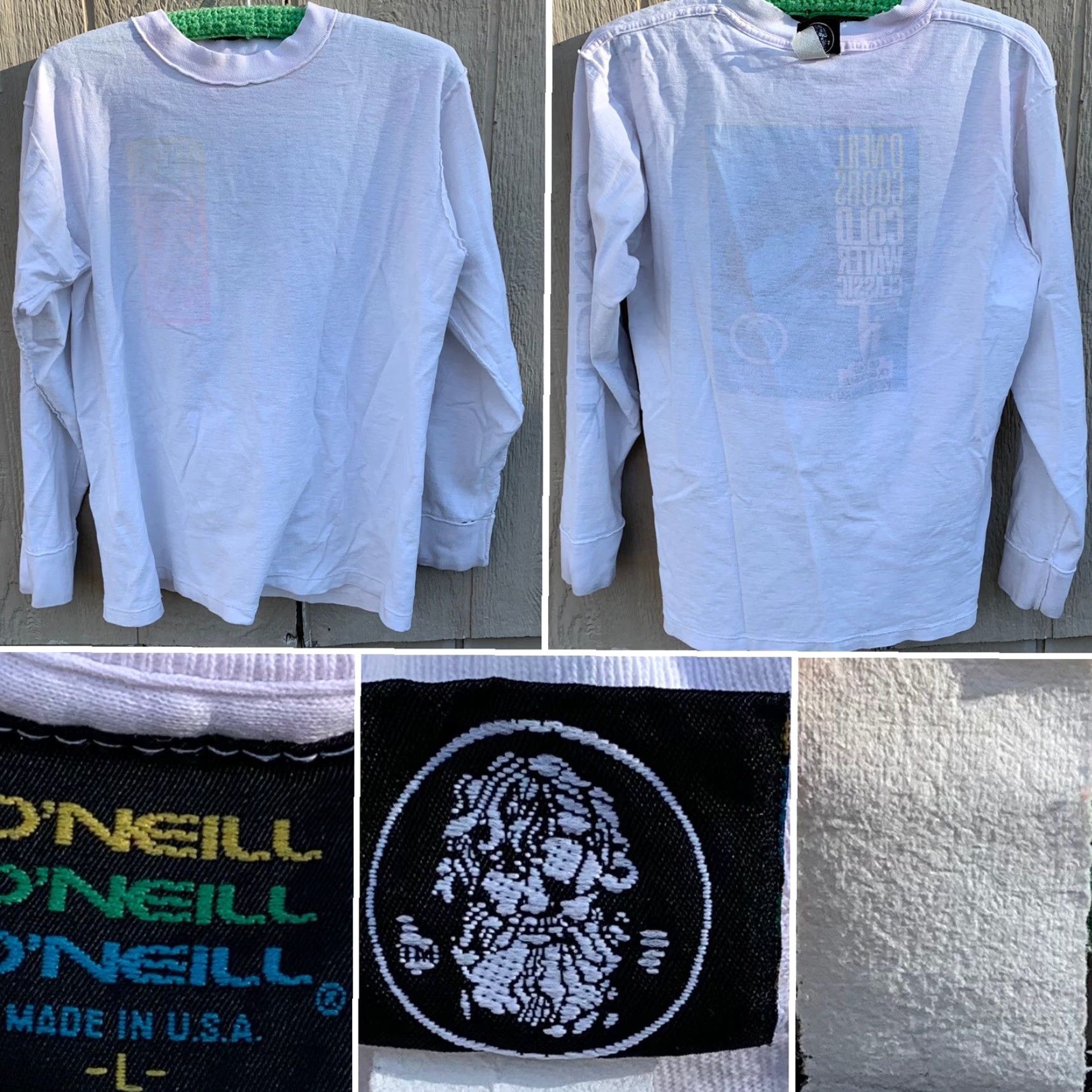Vintage VINTAGE O’Neill T-Shirt Long Sleeve Surf 1988 Coors Cold Water Classic White Cotton Mens L 80s Beach California Graphic Print Size US L / EU 52-54 / 3 - 4 Thumbnail