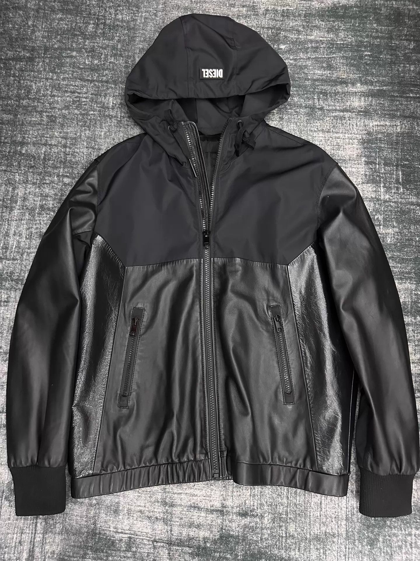 Diesel Diesel Black Sheepskin Waxed Leather Nylon Moto Jacket XXL Size US XXL / EU 58 / 5 - 1 Thumbnail