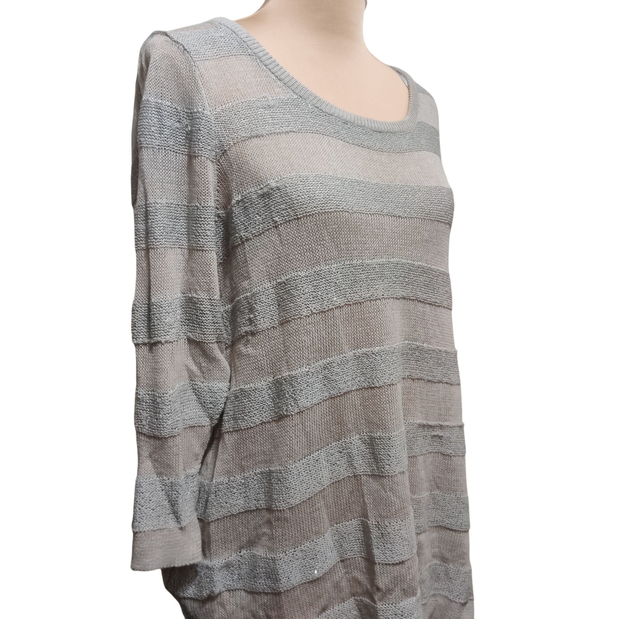 Other Elle Striped Sequin Sweater Lightweight Open Knit Sparkle Pu Size XL / US 12-14 / IT 48-50 - 6 Thumbnail