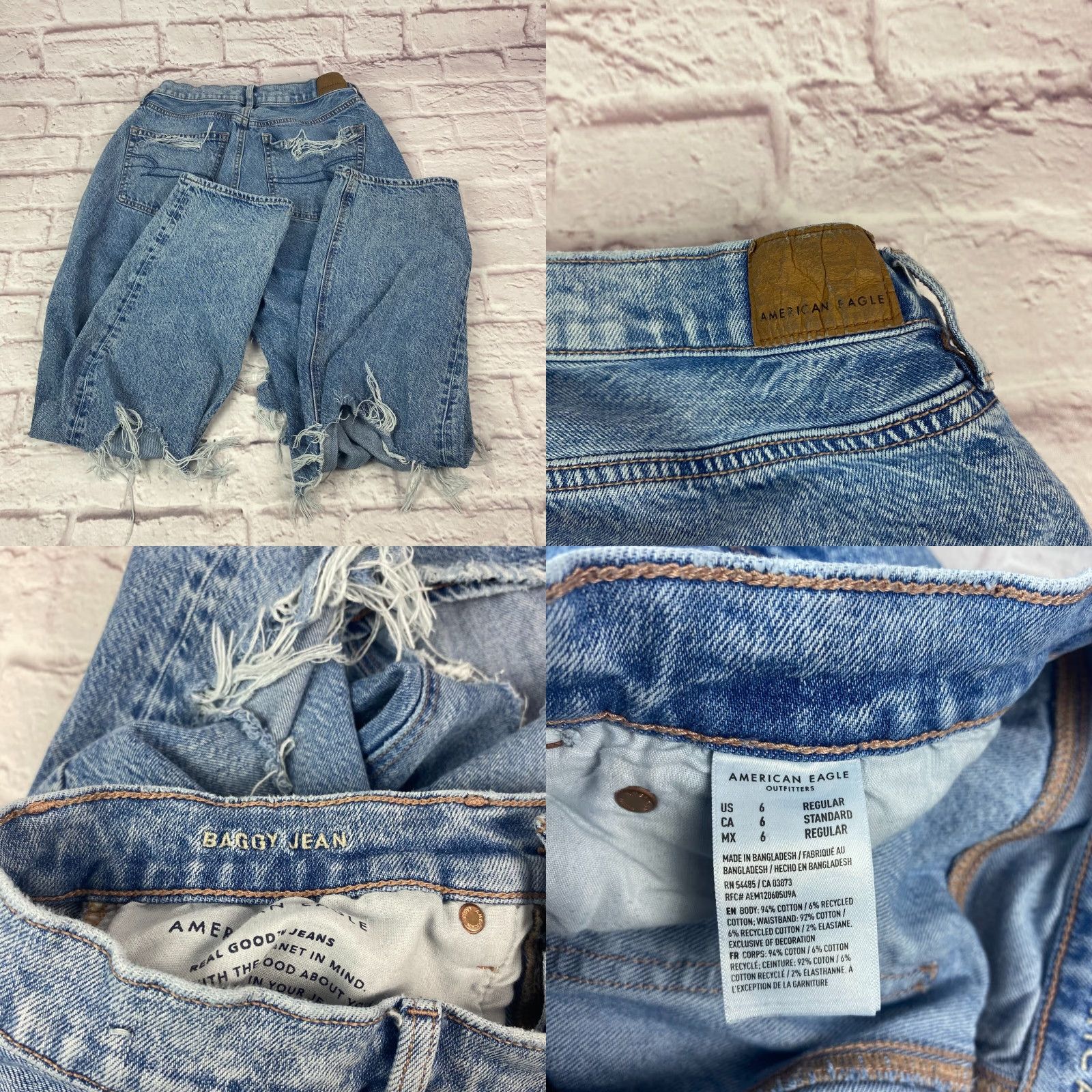 American Eagle Outfitters American Eagle Womens Baggy Jeans High Rise Straight Leg Distressed Ripped Sz 6 Size 28" / US 6 / IT 42 - 8 Thumbnail