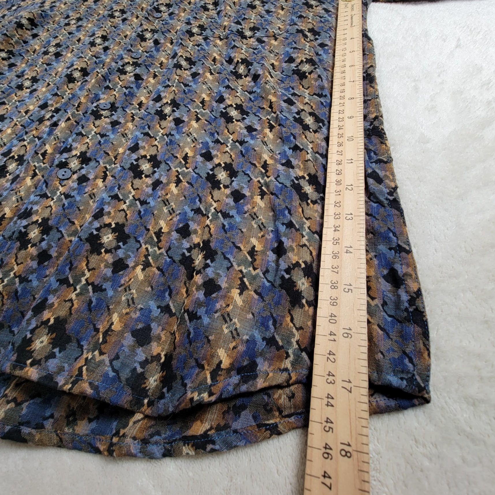 Vintage Jhane Barnes Shirt Mens M Cotton Black/ Brown Graphic Print Button-Up Silk Blend Long Sleeve Collared Pocket Designer Hipster 90s? Size US M / EU 48-50 / 2 - 7 Thumbnail