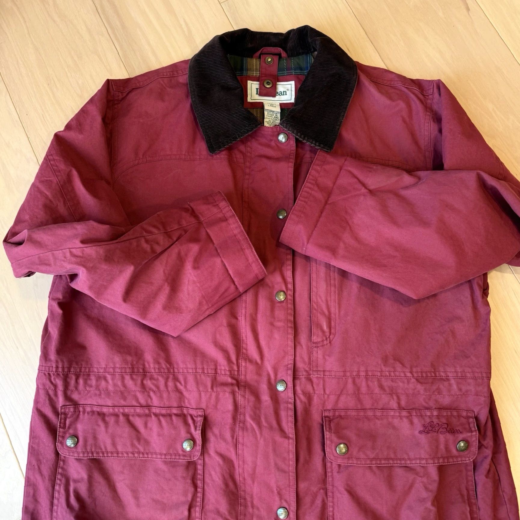 Vintage LL Bean Chore Coat Women's Large Red Long Full Zip Outerwear Size L / US 10 / IT 46 - 5 Thumbnail