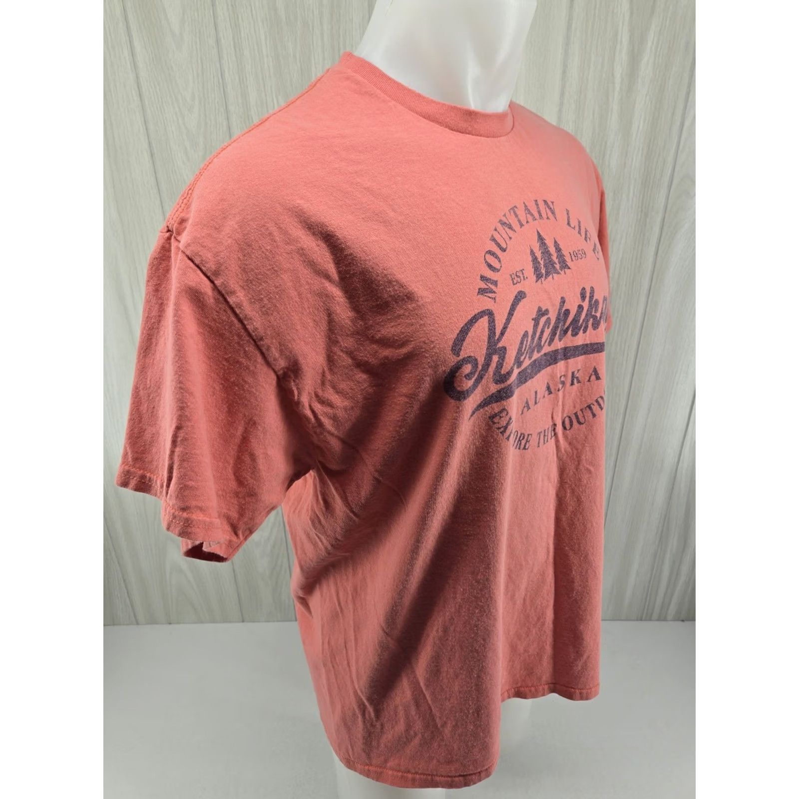 Gildan Alaska Outpost Ketchikan Coral T-shirt Adult XL Gildan T-Shirt Crew Neck Short Sleeve Pink Cotton Blend Graphic Print Men Regular Fit Vintage: No Size US XL / EU 56 / 4 - 7 Thumbnail