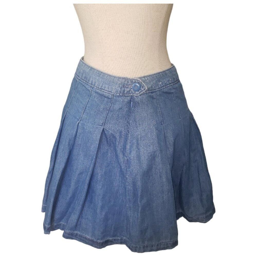 Designer CT1413 AEO Denim Mini Flair Pleated Zip Skirt Size 0 Size 25" / US 0 / IT 36 - 2 Thumbnail
