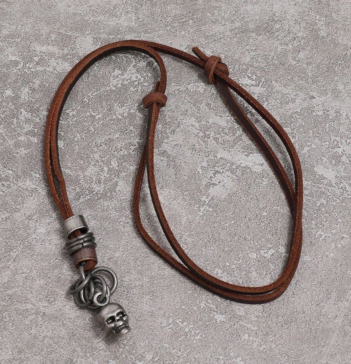 Leather Vintage Handmade Leather Skull Adjustable Necklace Size ONE SIZE - 3 Thumbnail