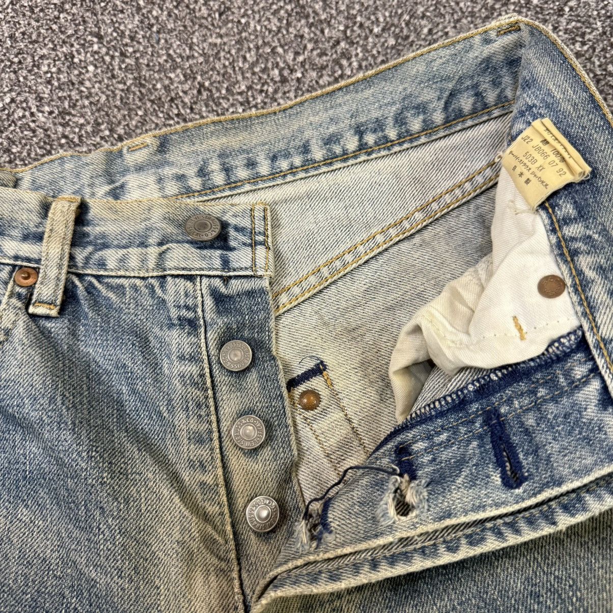 Levi's Vintage Clothing Levis E 503BXX 1992 Distressed Mud Selvedge 1970 Aging Denim Size US 30 / EU 46 - 10 Thumbnail