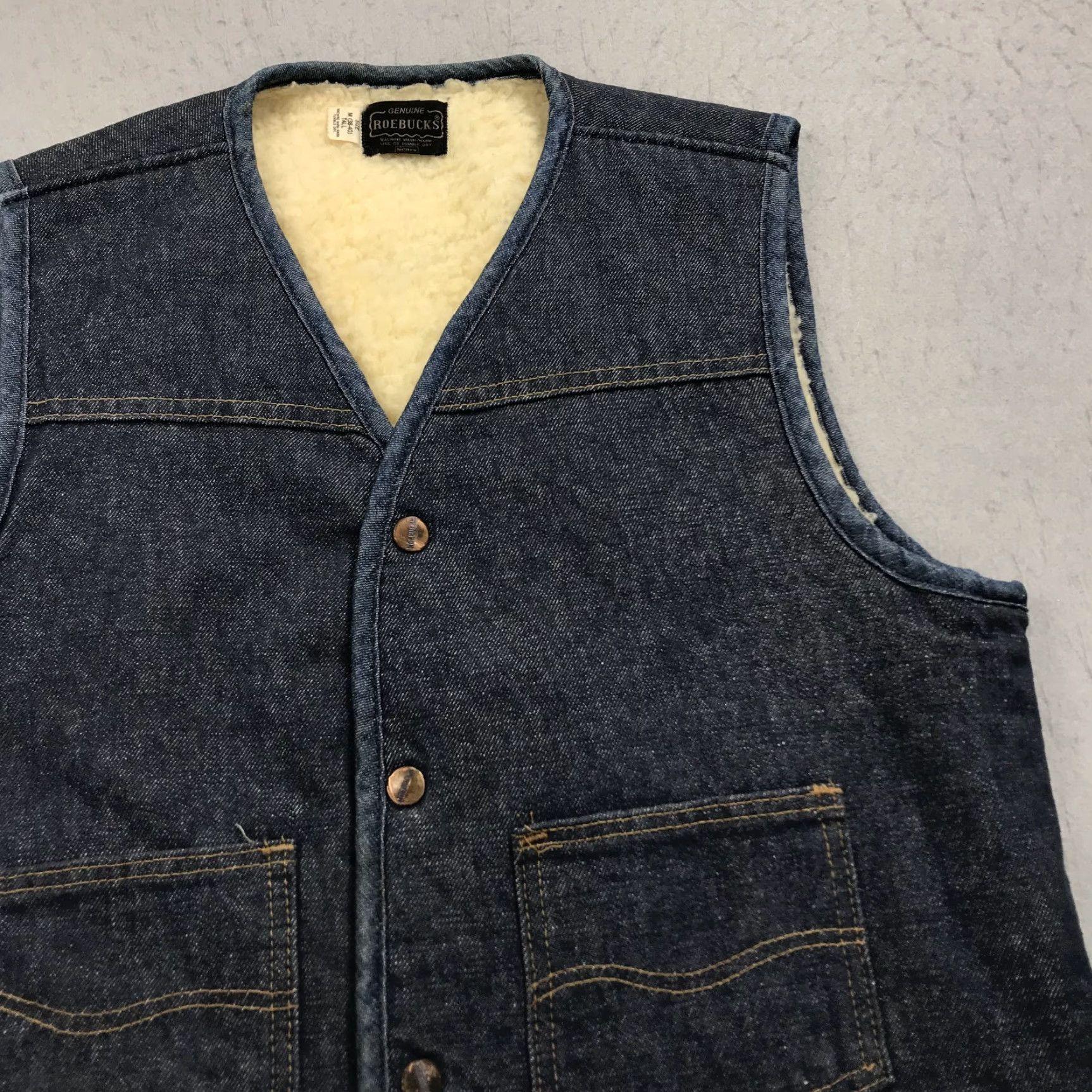 Sears VINTAGE Sears Vest Mens M Blue Denim Sherpa Western USA 80s Bomber Jacket Lined Workwear Casual Mens Size US M / EU 48-50 / 2 - 3 Thumbnail