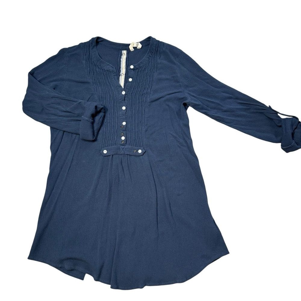 Free People Vintage Free People Pintuck Henley Roll Tab Blue Tunic Size Size M / US 6-8 / IT 42-44 - 5 Thumbnail