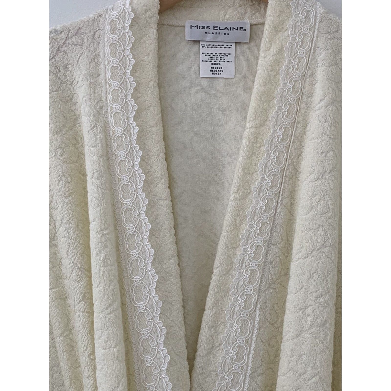 Vintage VINTAGE Miss Elaine Robe Womens Medium Yellow Bath Lace Trim Belted Long Size ONE SIZE - 3 Thumbnail