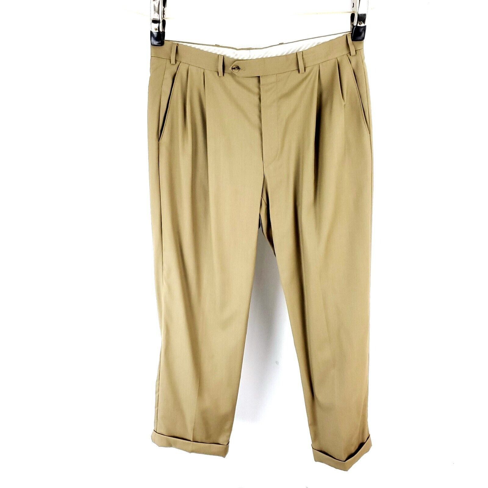 Samuelsohn Samuelsohn Wool Dress Pants 36/31 Tan Pleated Cuffed Mid Ris Size 36R - 4 Thumbnail