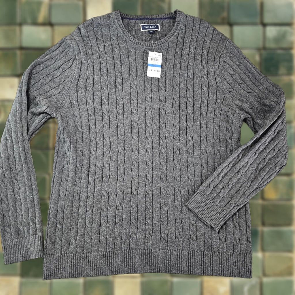 Club Room Club Room Mens Sweater Crewneck Knit Cable Gray Medium (Tag XL) Size US M / EU 48-50 / 2 - 1 Thumbnail