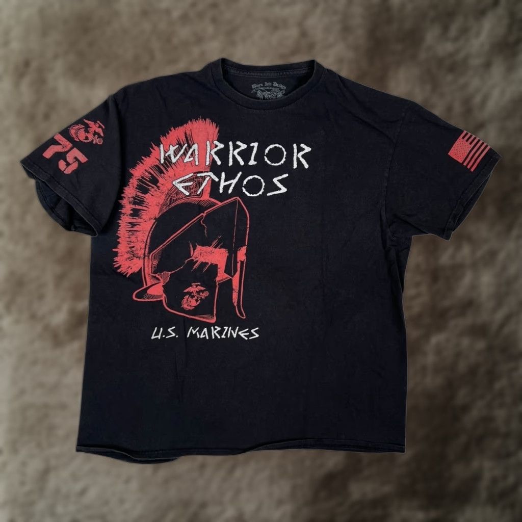 Vintage Black Ink Design T-Shirt USMC US Marines Warrior Ethos Men's XL Black Crew Short Sleeve Cotton Graphic Print Modern Vintage: No (omit vintage) Size US XL / EU 56 / 4 - 1 Thumbnail