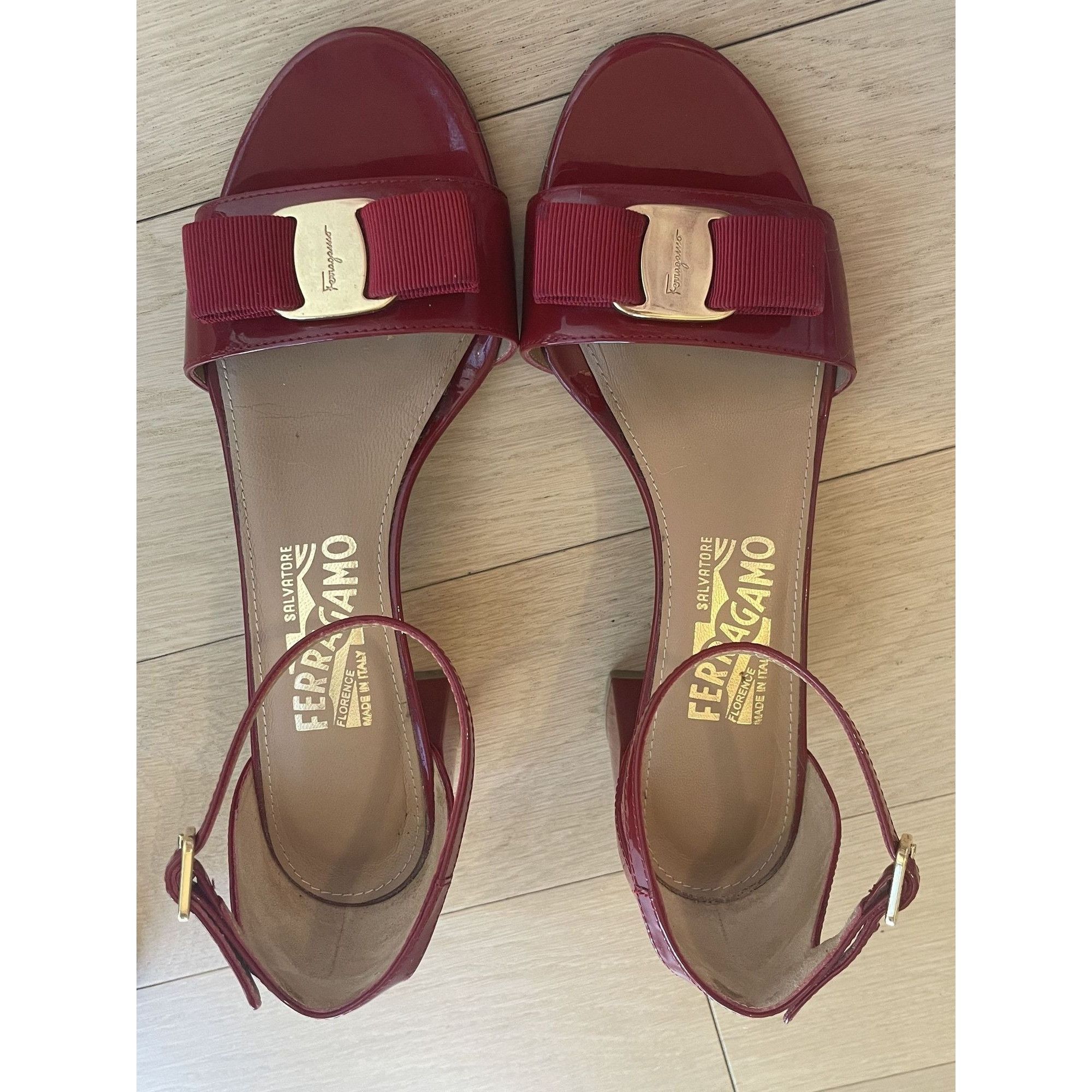 Salvatore Ferragamo Salvatore Ferragamo Red Patent Leather Heeled Sandals Womens Size US 6.5 / IT 36.5 - 1 Thumbnail