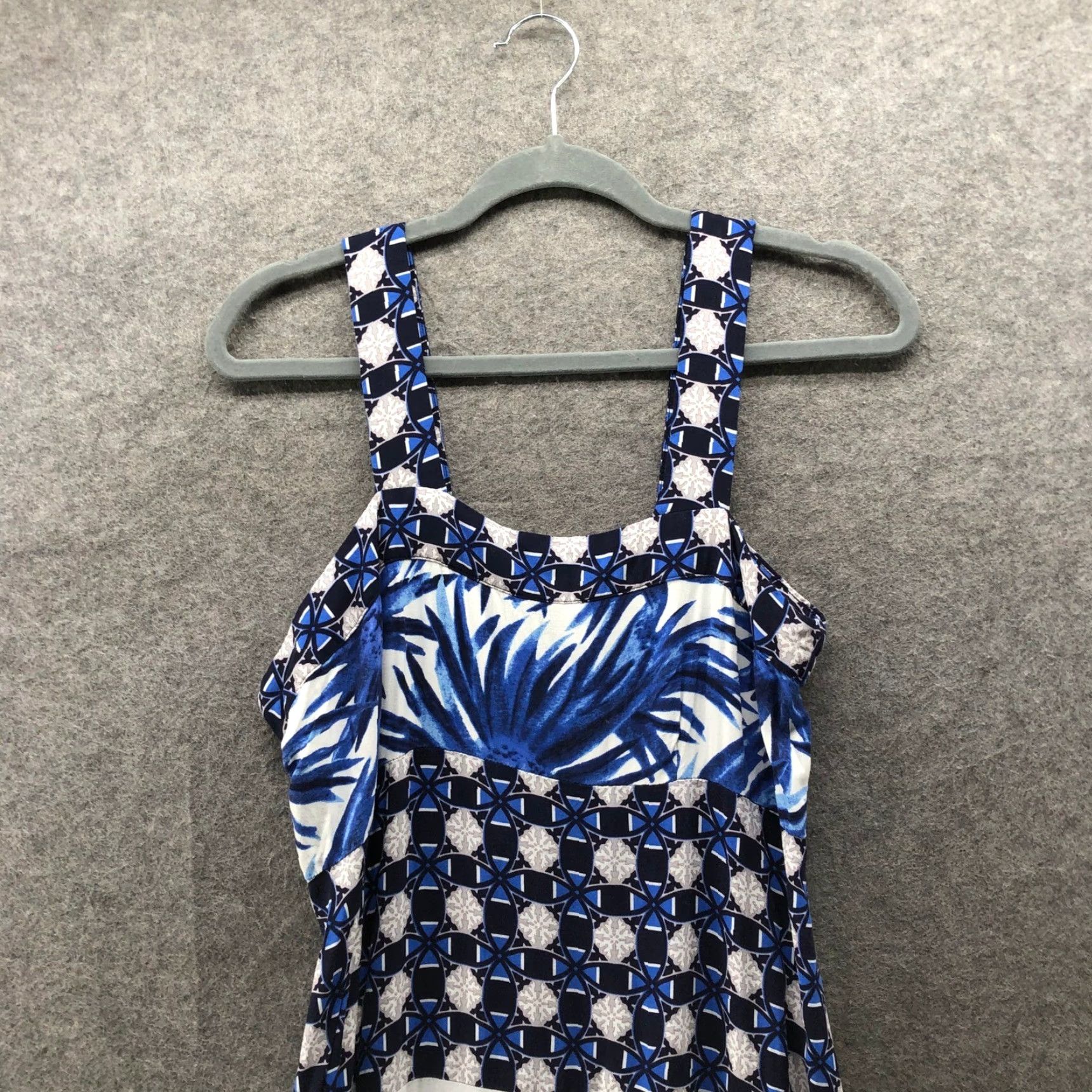 Vintage 1.State Floral Maxi Dress Womens M Blue Tropical Palm Print Sleeveless Tiered Size M / US 6-8 / IT 42-44 - 6 Thumbnail