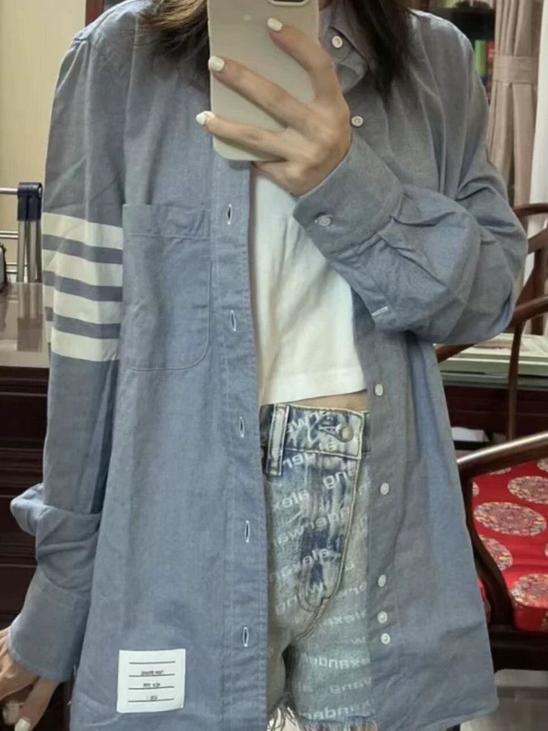 Thom Browne Thom browne Blue and white striped pocket shirt 2504-Nextar Size US L / EU 52-54 / 3 - 9 Thumbnail