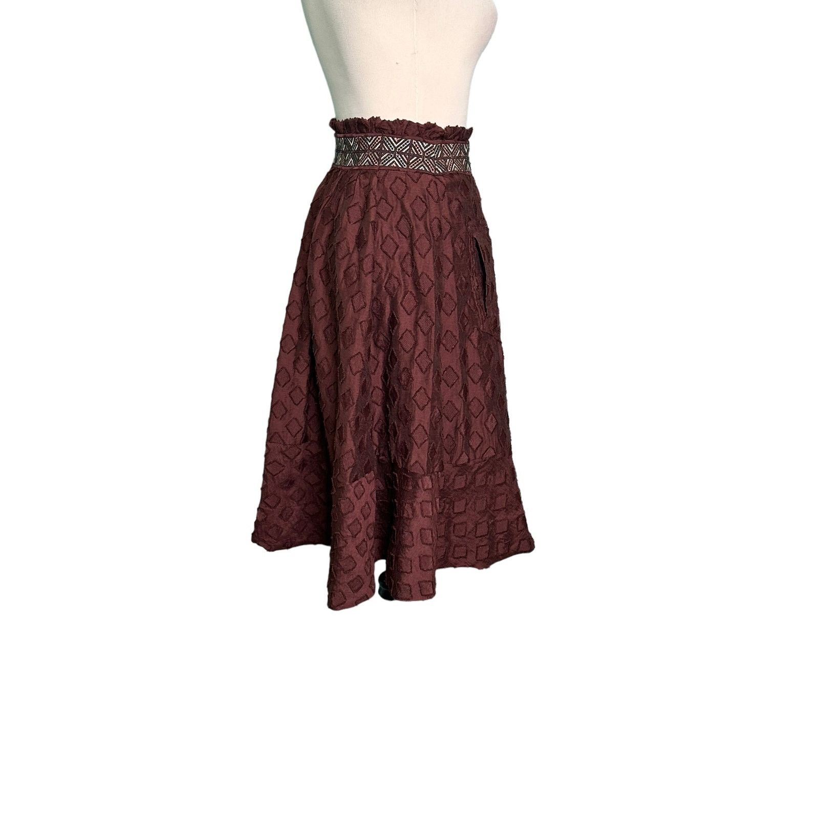 Anthropologie Maeve brown knee length pleated lined skirt size 2 Size 27" / US 4 / IT 40 - 13 Thumbnail