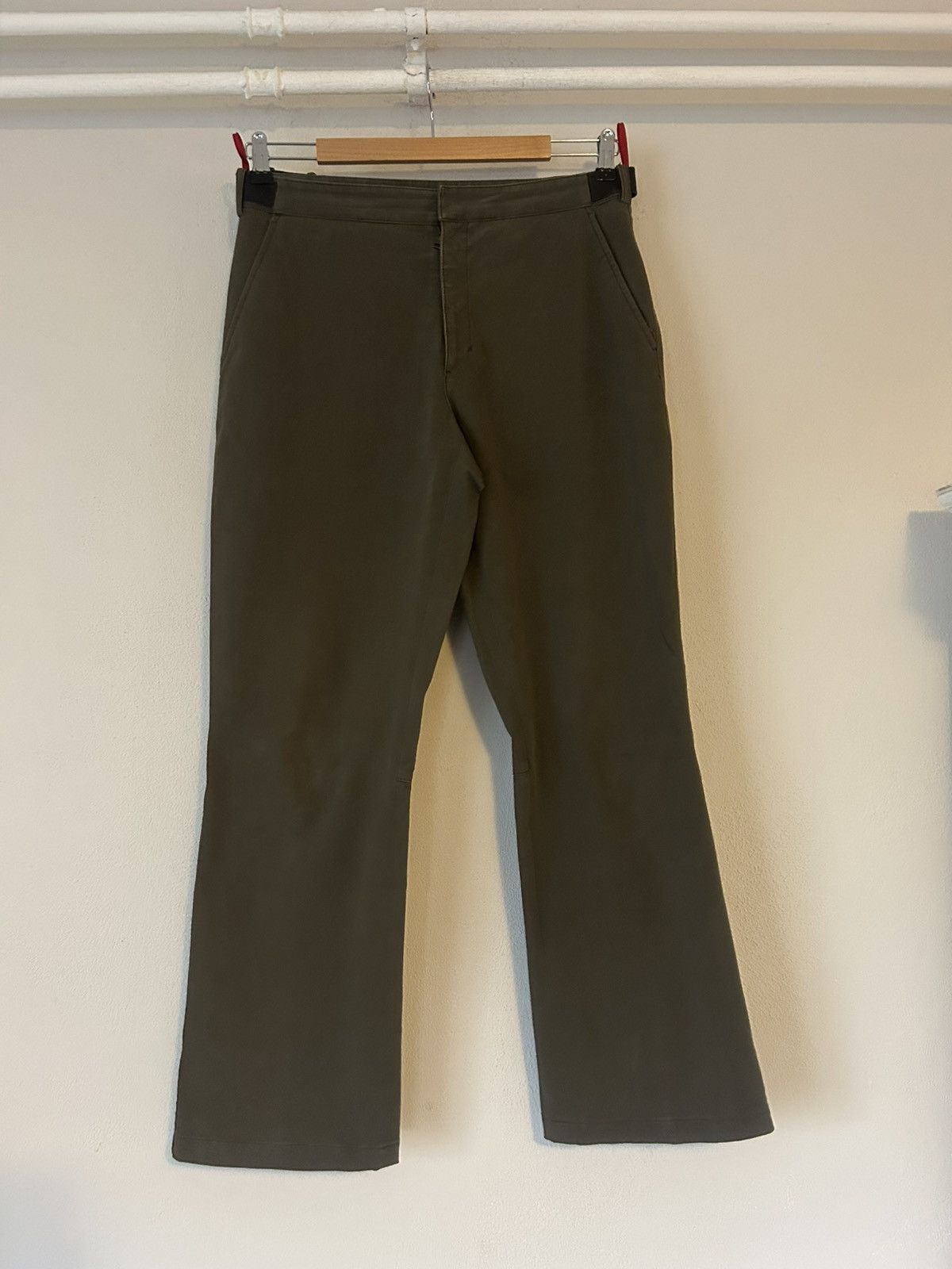Prada Prada Olive Cotton Blend Flared Trousers w/ Leather Accents Size US 32 / EU 48 - 2 Thumbnail