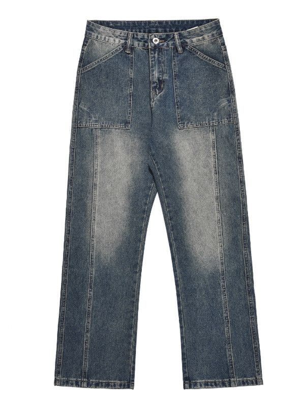 Jean Retro washed distressed men's loose casual patchwork jeans Size US 32 / EU 48 - 5 Thumbnail