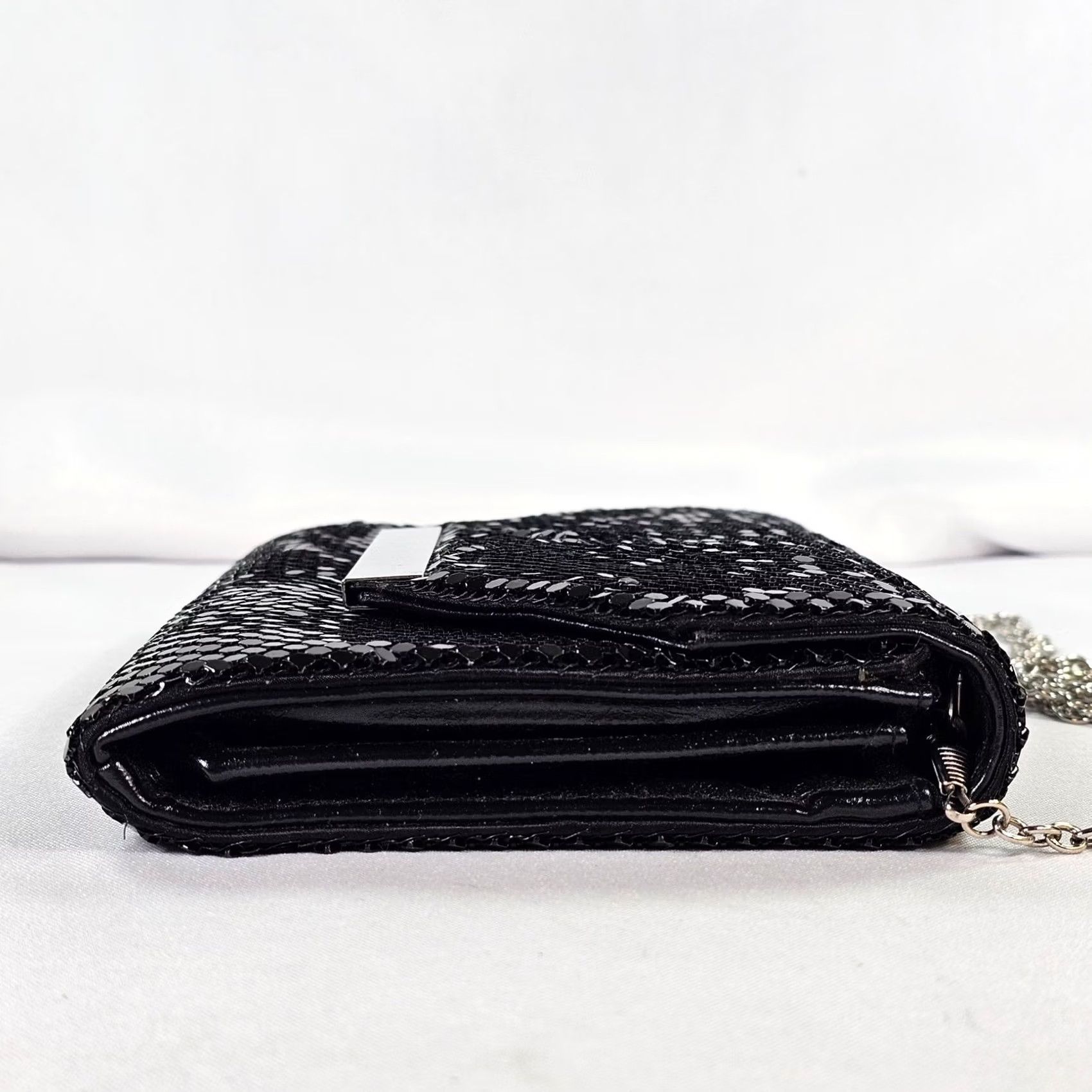 Aldo Aldo Black Mesh Evening Clutch Bag with Chain Strap Silver Accent - Small, Silver Hardware, 9in Wide, 6in High, Formal Party Wedding, Women, Clutch Size ONE SIZE - 6 Thumbnail