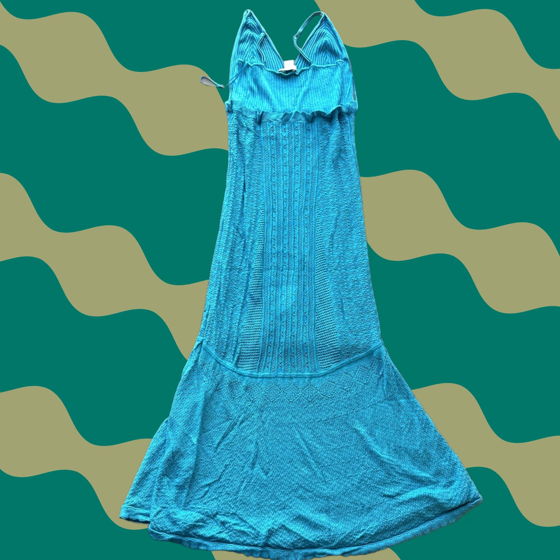 House of Harlow VINTAGE House of Harlow Maxi Dress Sleeveless Halter Knit Crochet Boho L Blue Women's L Dress Size L / US 10 / IT 46 - 1 Thumbnail