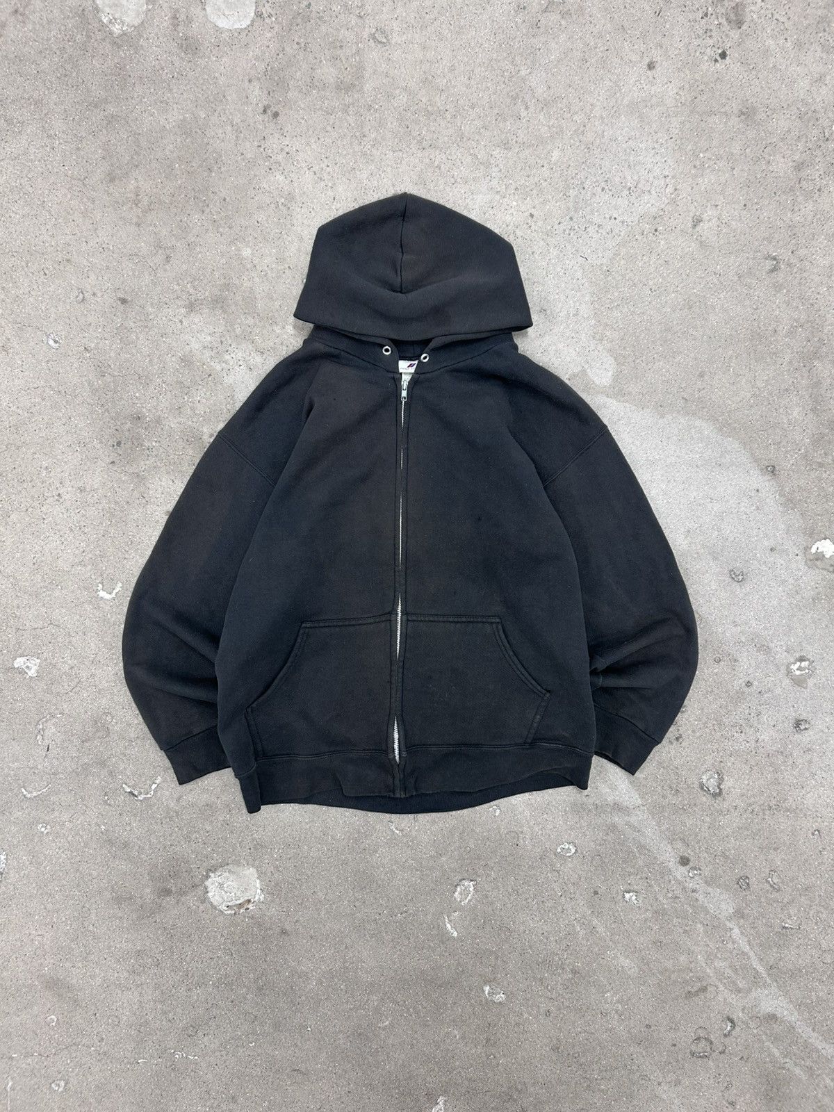 トップス archive black zip hoodie opium swag Black Oversized Zip Up Hoodie with Abstract Print - Grunge