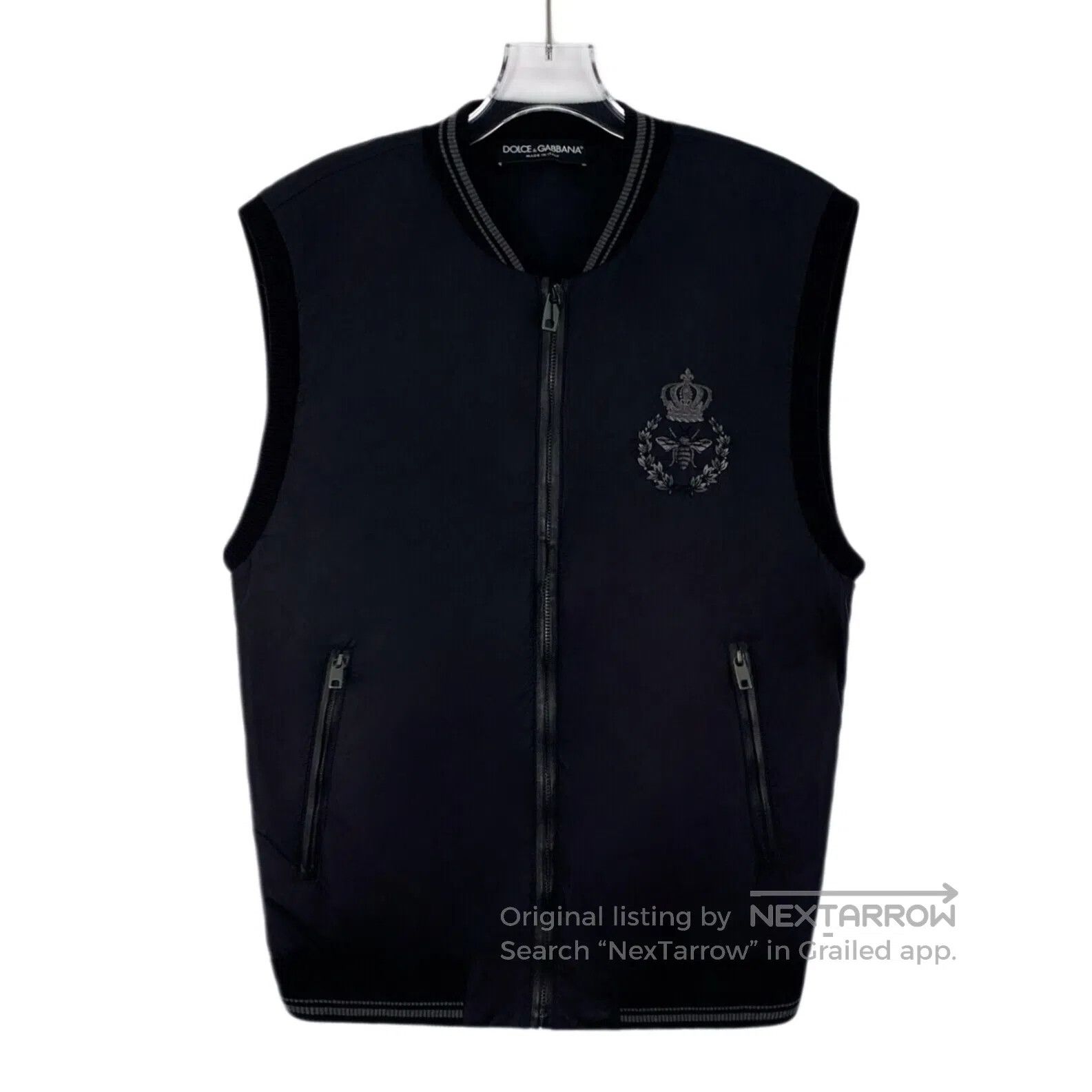 Dolce & Gabbana Dolce Gabbana Black cotton vest jacket with crown bee embr Size US S / EU 44-46 / 1 - 1 Thumbnail