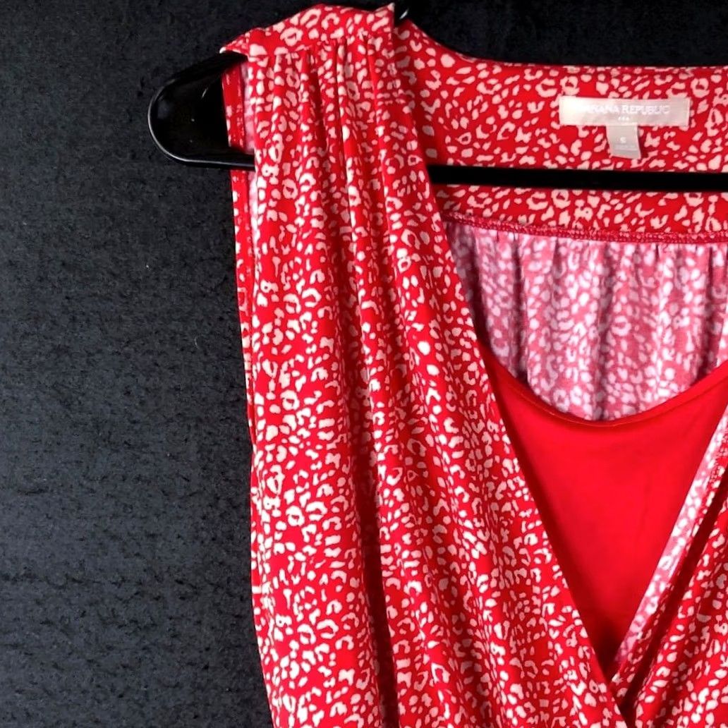 Banana Republic Banana Republic Womens Blouse Red Tan Short Sleeve Wrap Stretch Small Blouse Size S / US 4 / IT 40 - 4 Thumbnail