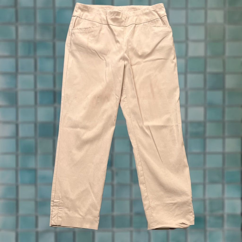 Vintage Chicos Pants Womens Small Beige Cropped Stretch Straight Leg Casual Travel Size 30" / US 8 / IT 44 - 1 Thumbnail